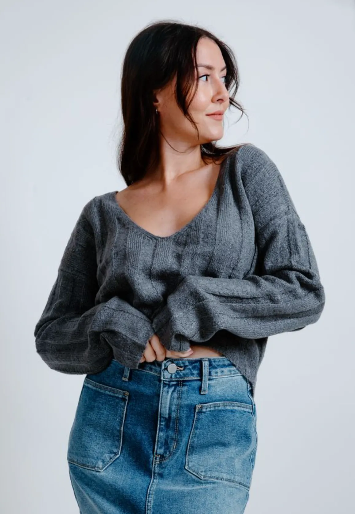 Carly Cropped Sweater - Charcoal sold by Vinnie Louise