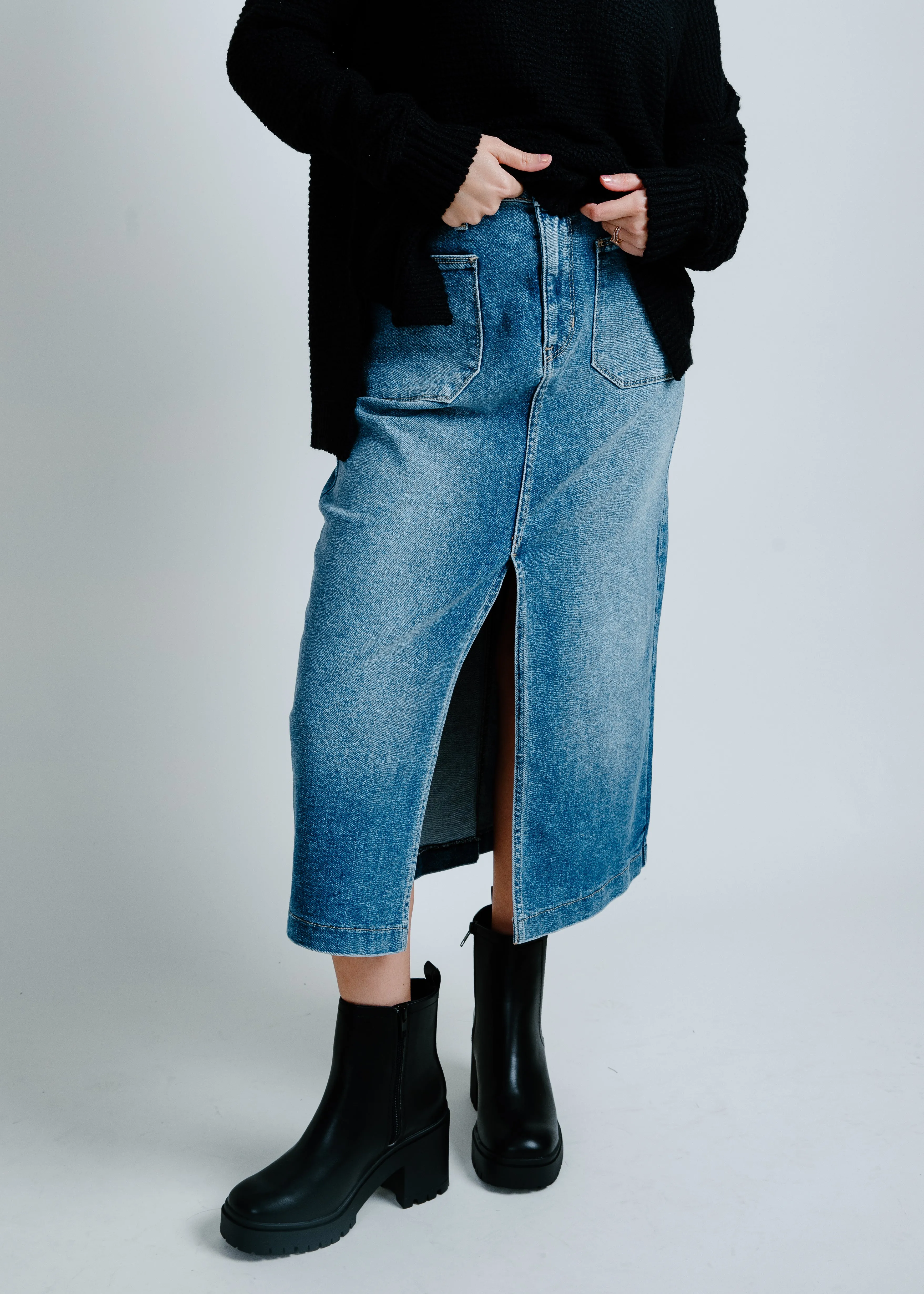 Ashley Utility Pocket Midi Skirt sold by Vinnie Louise