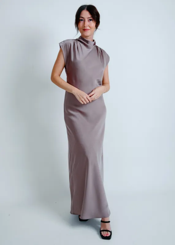 Damaged - Hailey Satin Maxi Dress - Taupe sold by Vinnie Louise