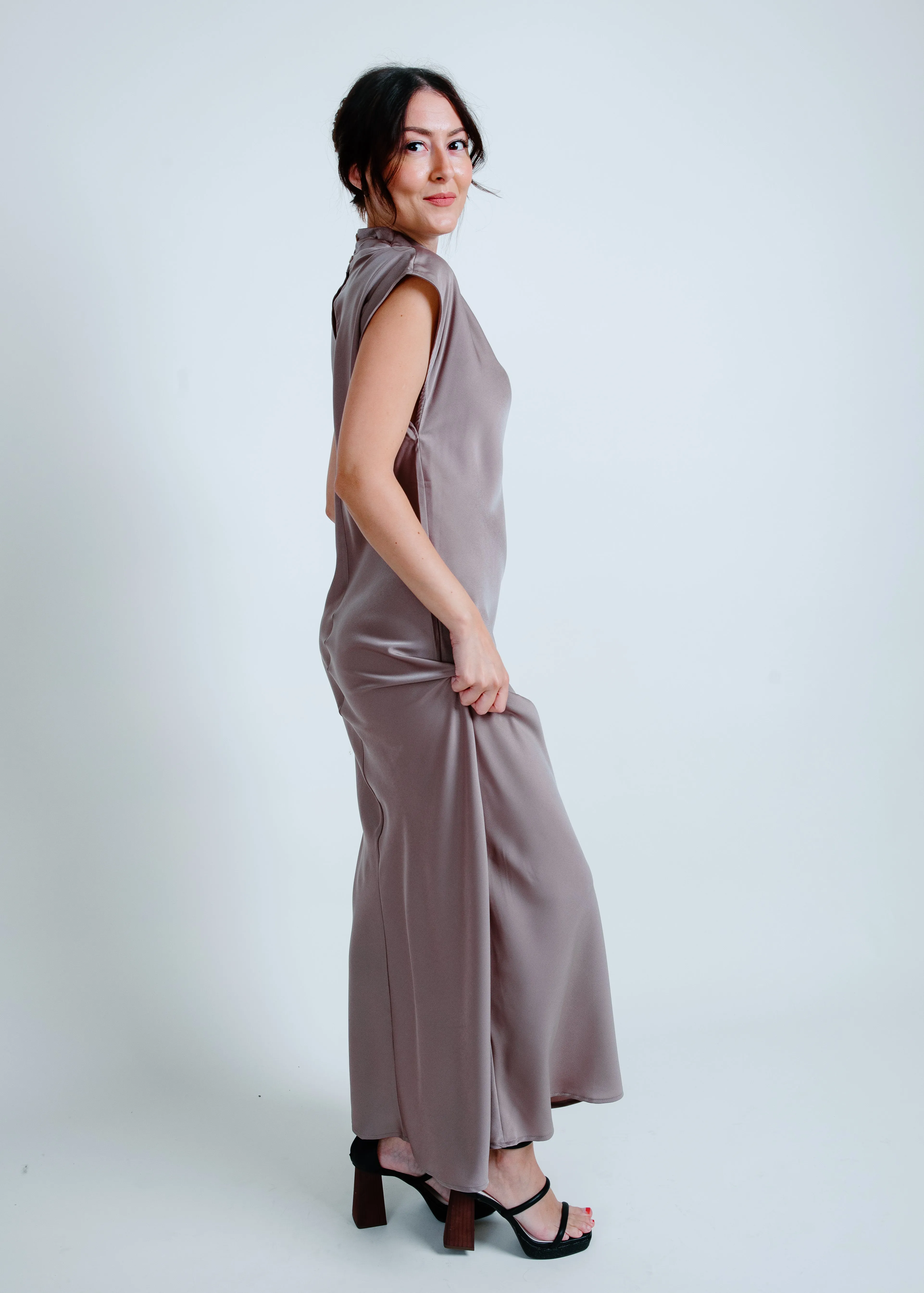 Damaged - Hailey Satin Maxi Dress - Taupe sold by Vinnie Louise product image thumbnail 2