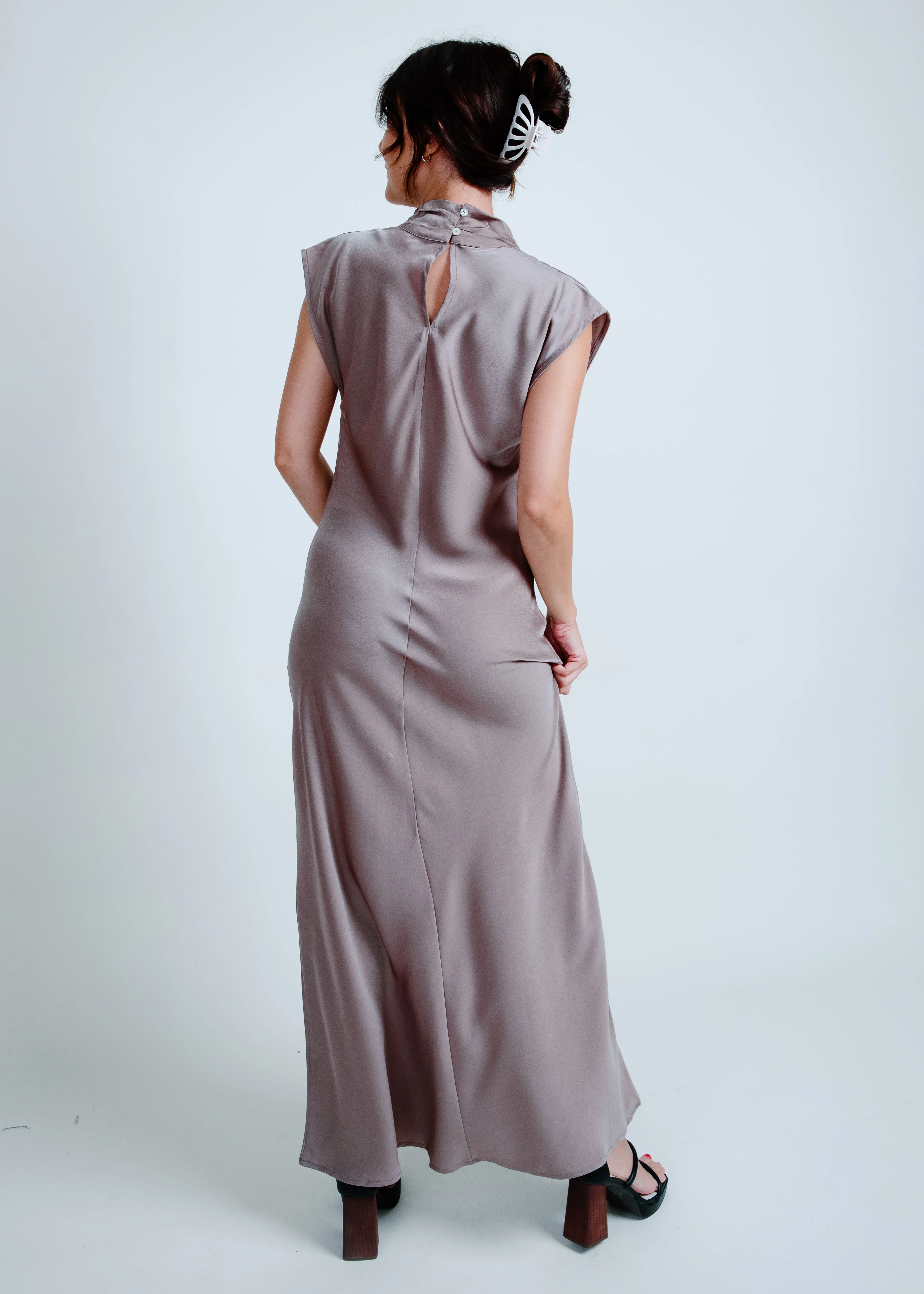 Damaged - Hailey Satin Maxi Dress - Taupe sold by Vinnie Louise product image thumbnail 3