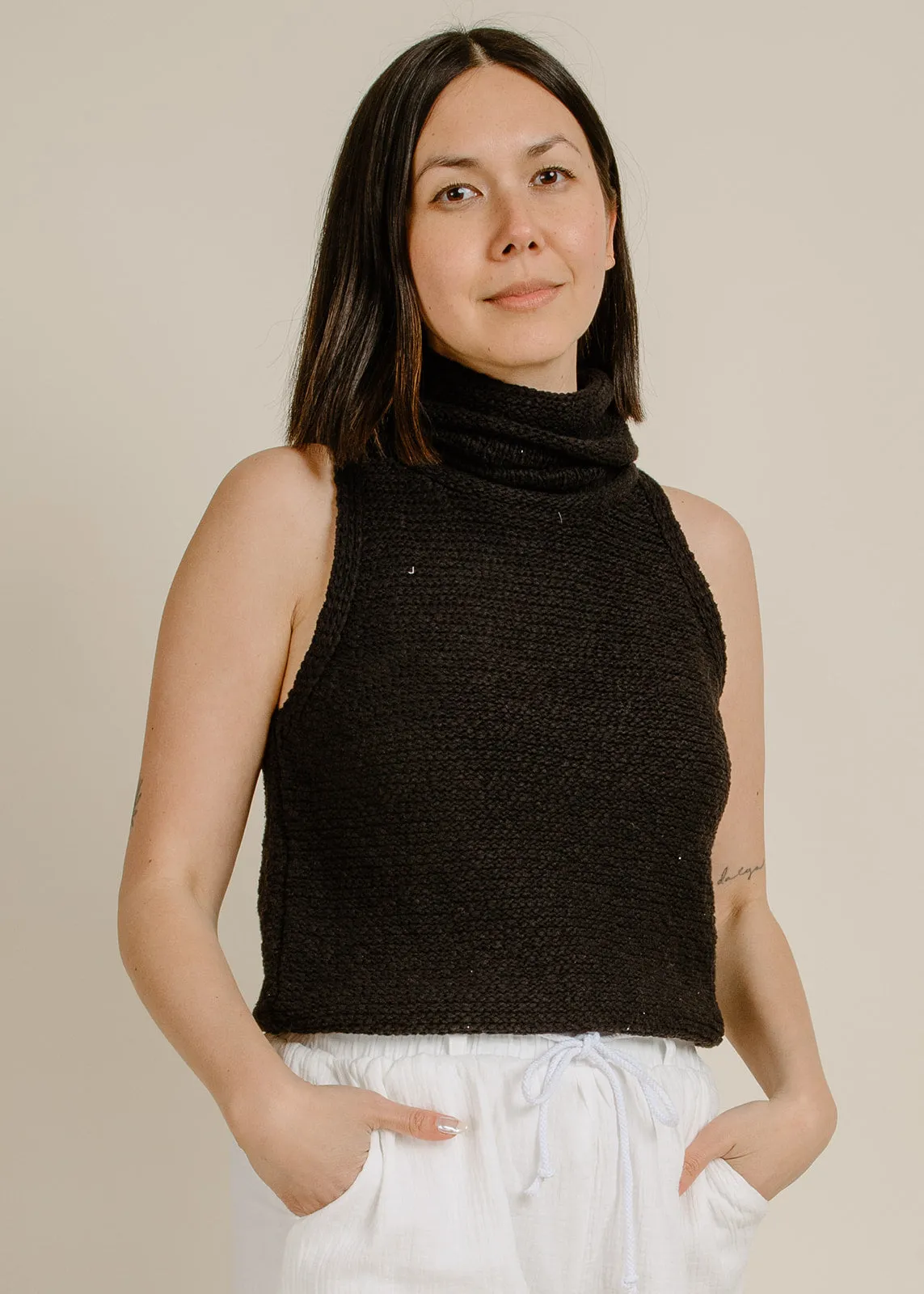 Tristan High Neck Sweater Tank - Black sold by Vinnie Louise