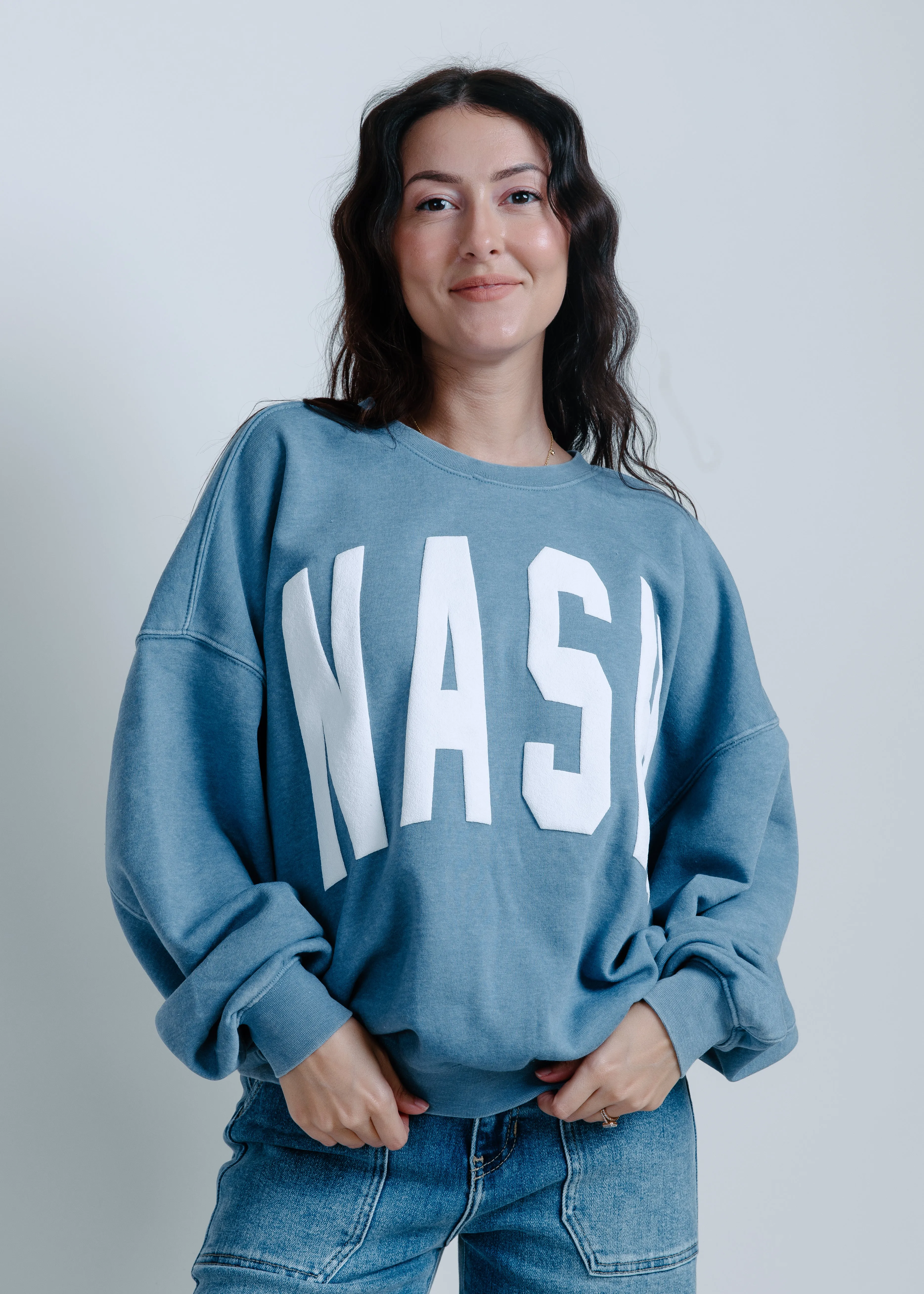 NASH Oversized Burnout Crewneck - Blue sold by Vinnie Louise