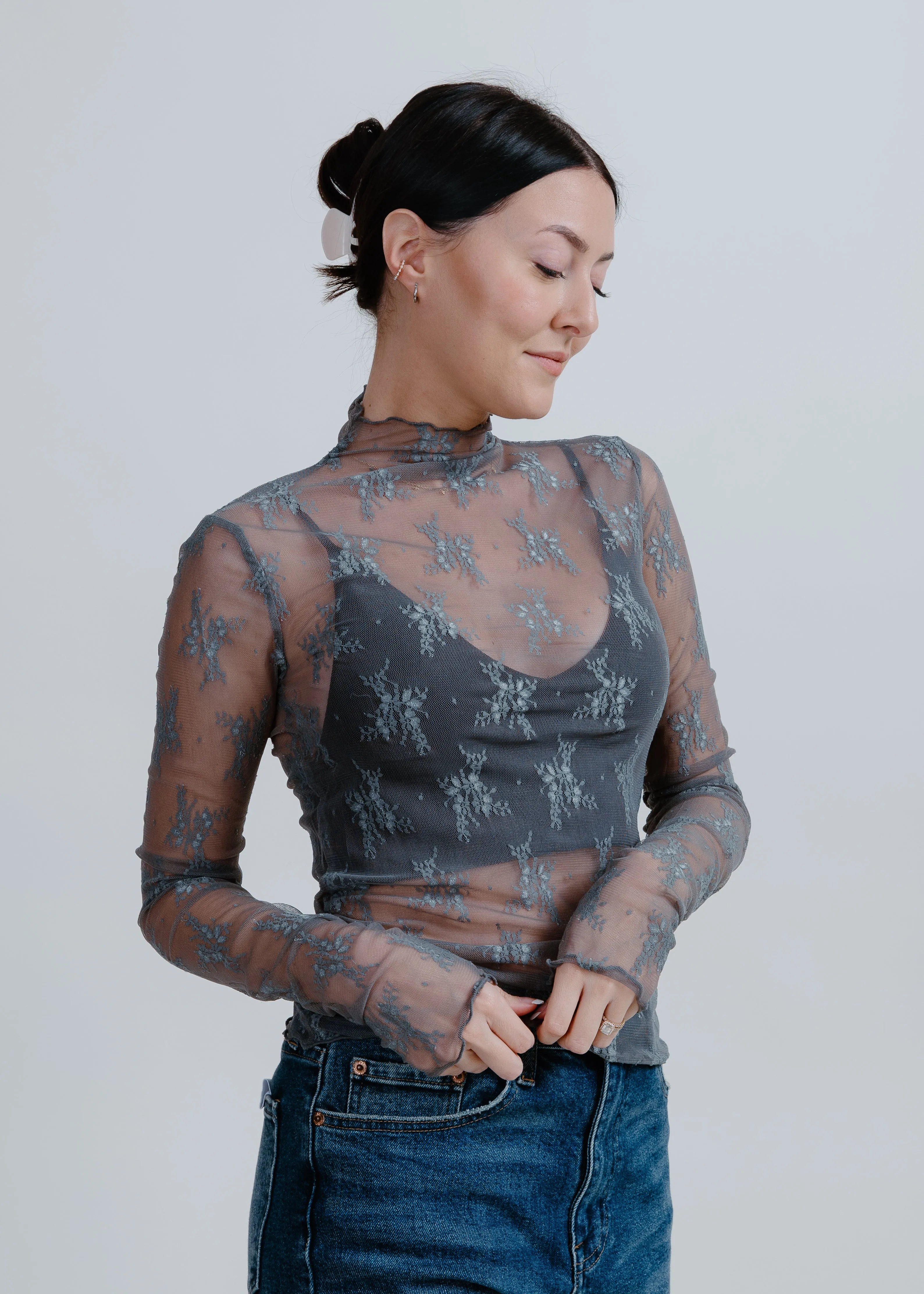 Liana Lace Top - Slate sold by Vinnie Louise