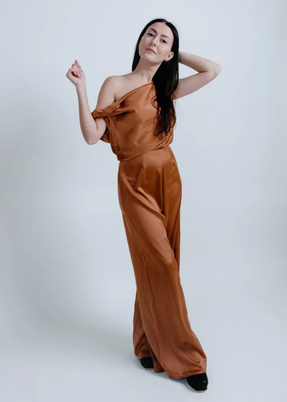 Eloise Satin Jumpsuit - Burnt Orange sold by Vinnie Louise