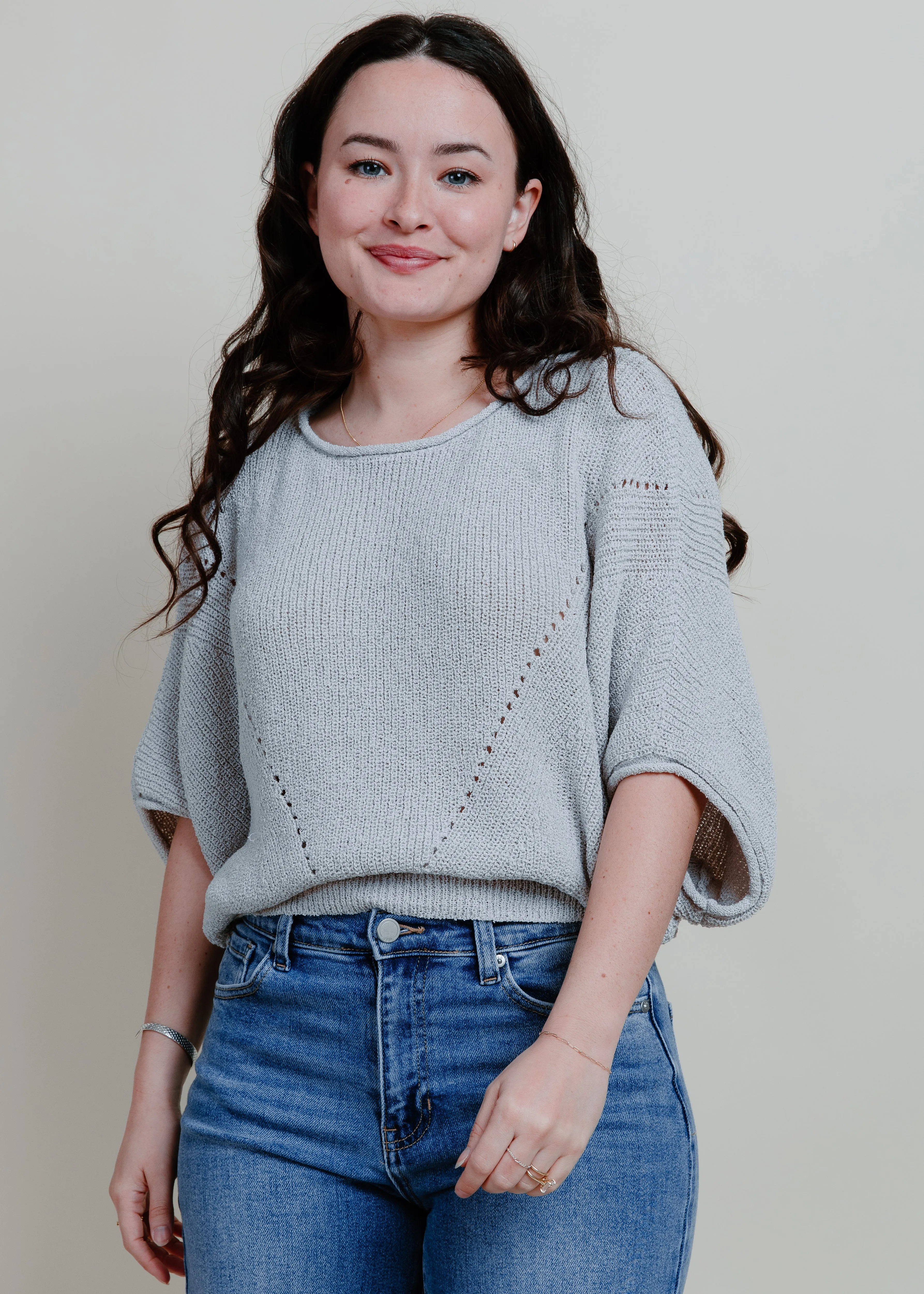 Rochester Knit Short Sleeve Sweater - Silver Grey sold by Vinnie Louise product image thumbnail 5