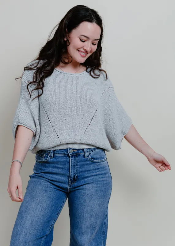 Rochester Knit Short Sleeve Sweater - Silver Grey sold by Vinnie Louise