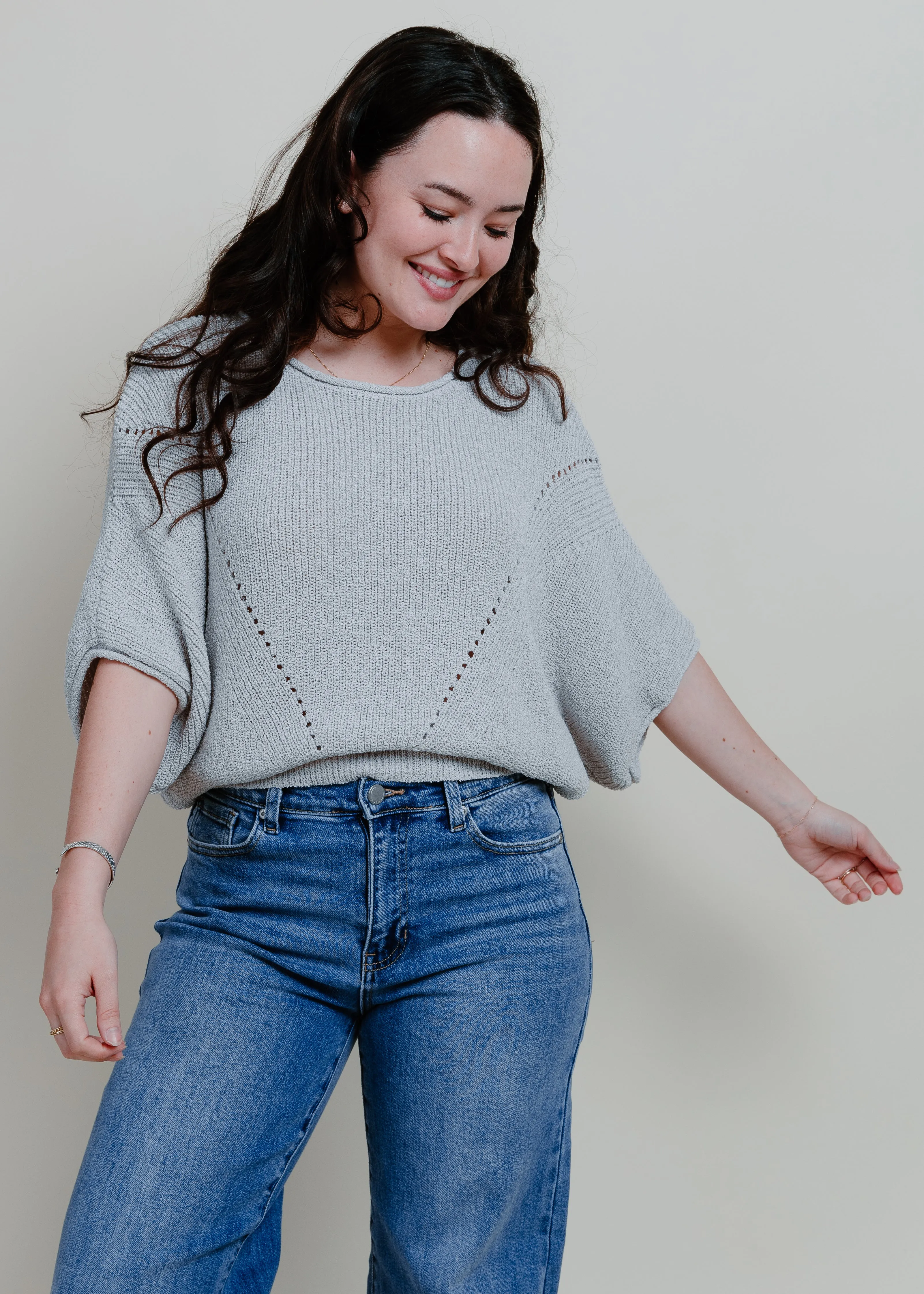 Rochester Knit Short Sleeve Sweater - Silver Grey sold by Vinnie Louise