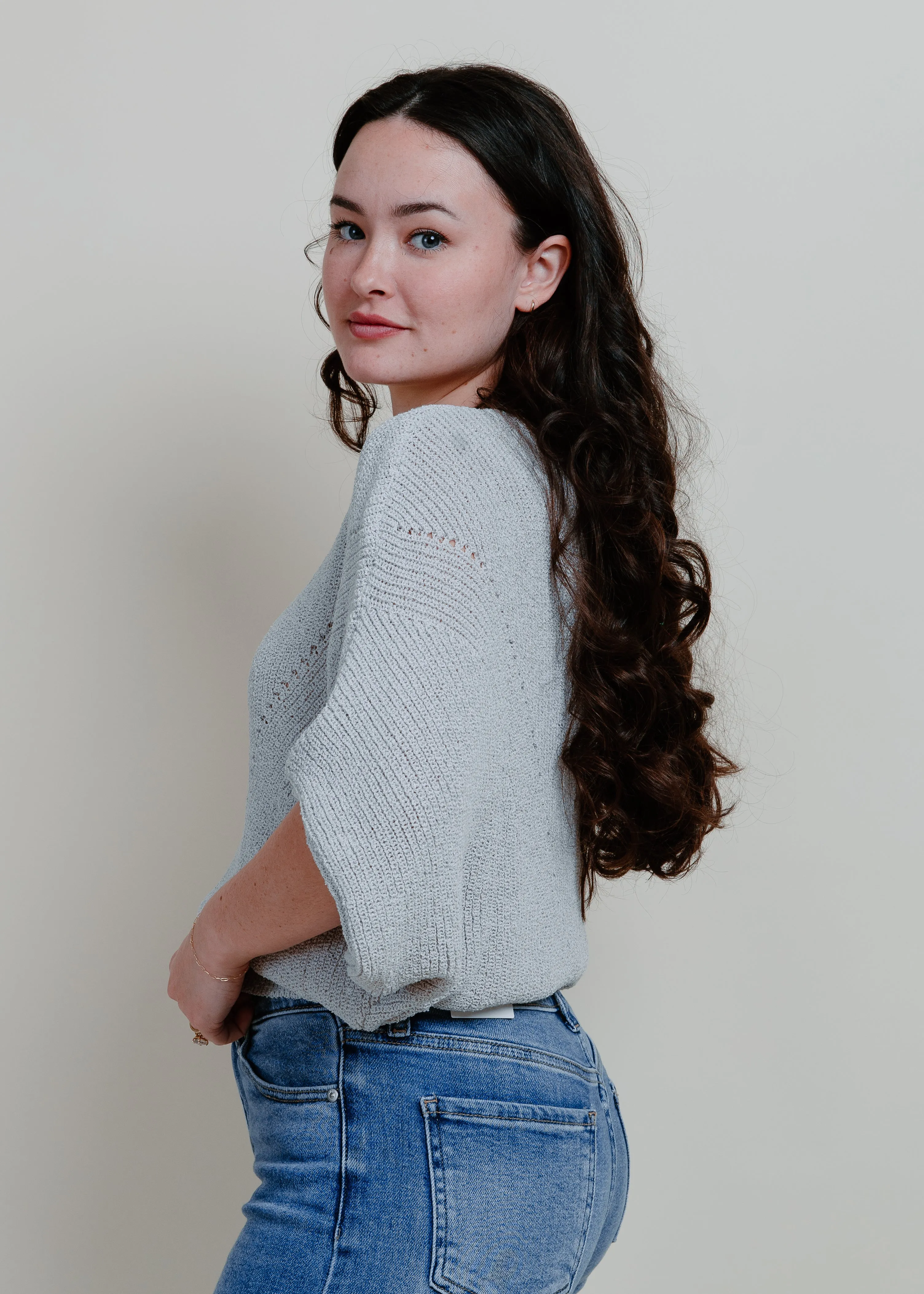 Rochester Knit Short Sleeve Sweater - Silver Grey sold by Vinnie Louise product image thumbnail 2