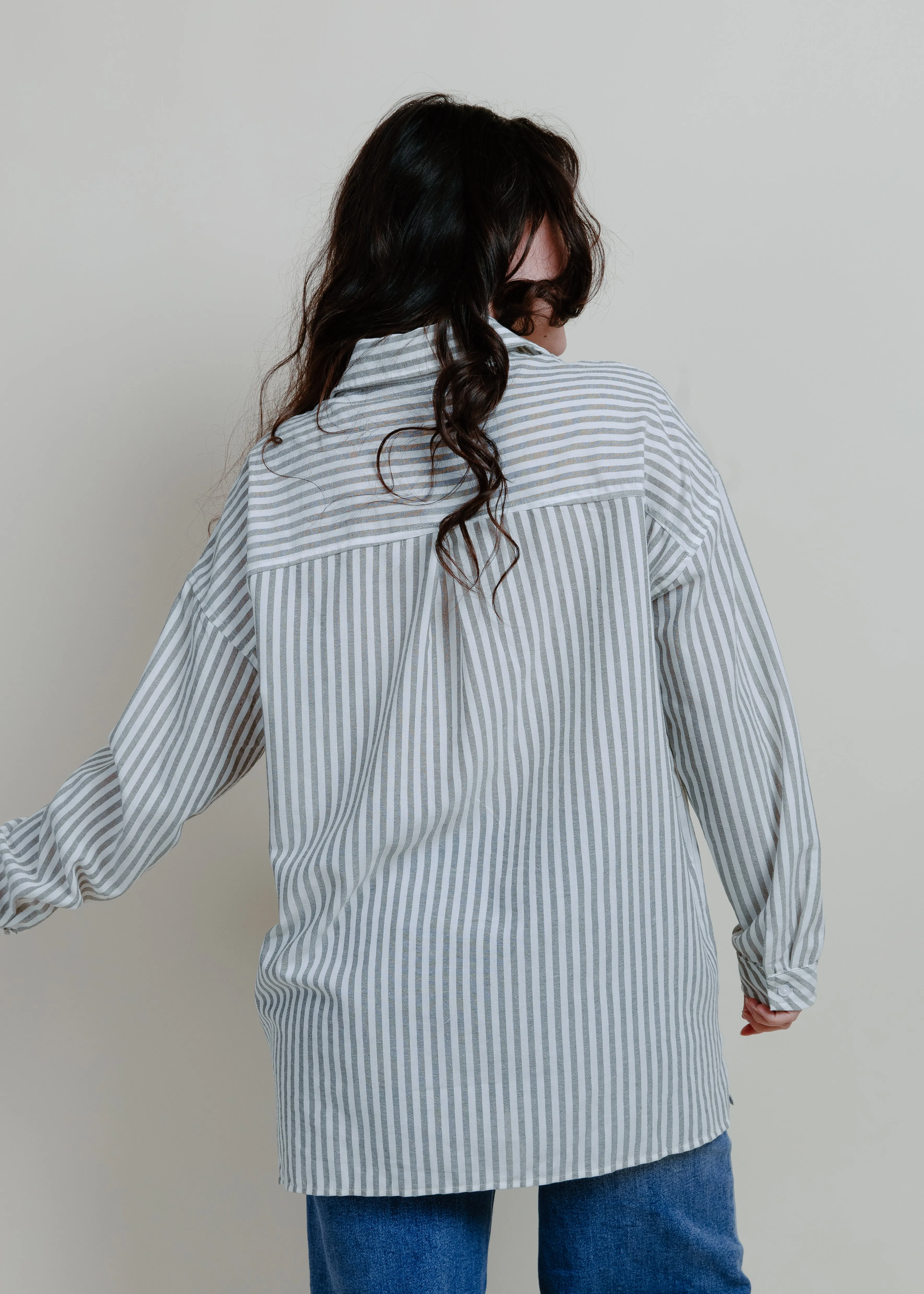 Braylan Striped Button Down Top - Grey sold by Vinnie Louise product image thumbnail 3