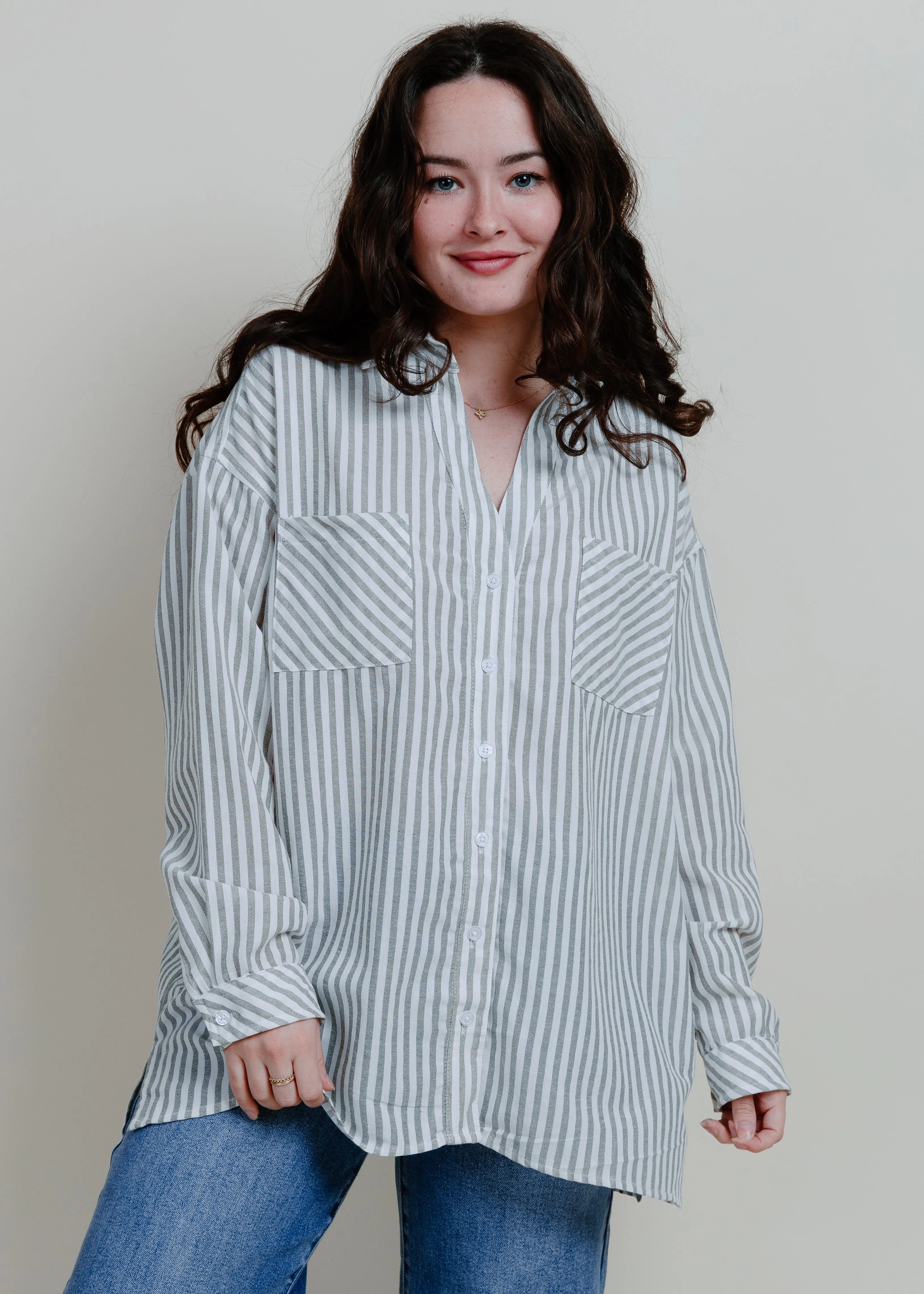 Braylan Striped Button Down Top - Grey sold by Vinnie Louise product image thumbnail 4