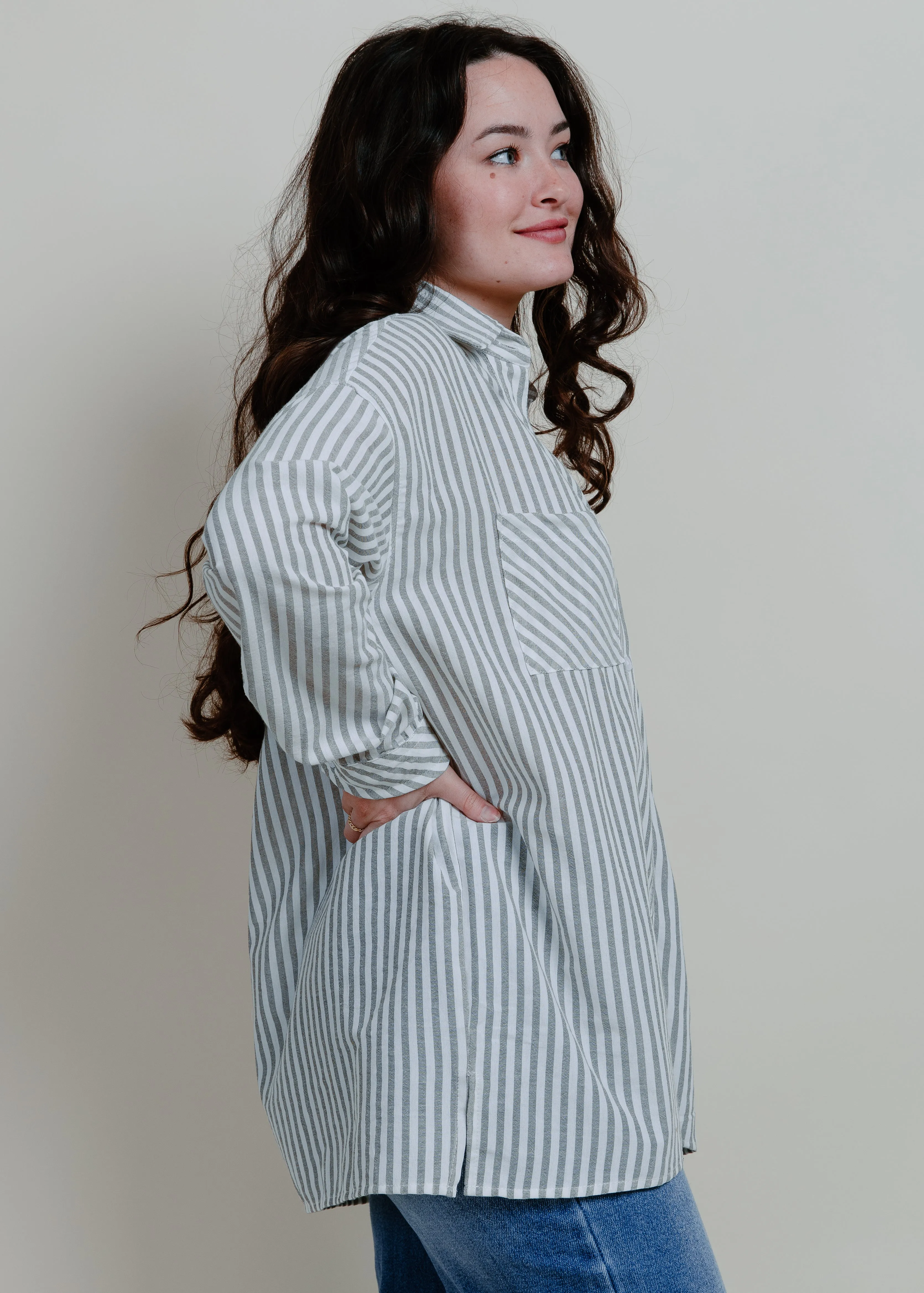 Braylan Striped Button Down Top - Grey sold by Vinnie Louise product image thumbnail 2