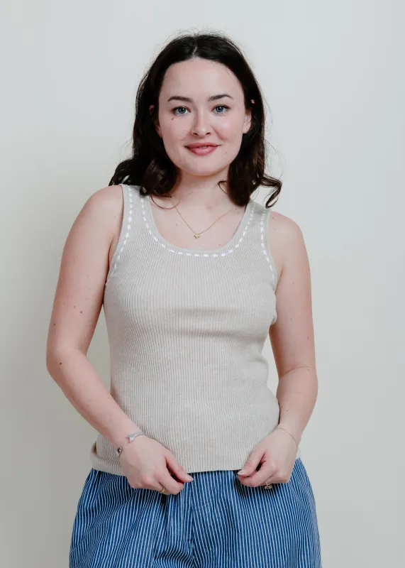 Elowyn Contrast Stitch Tank - Natural sold by Vinnie Louise