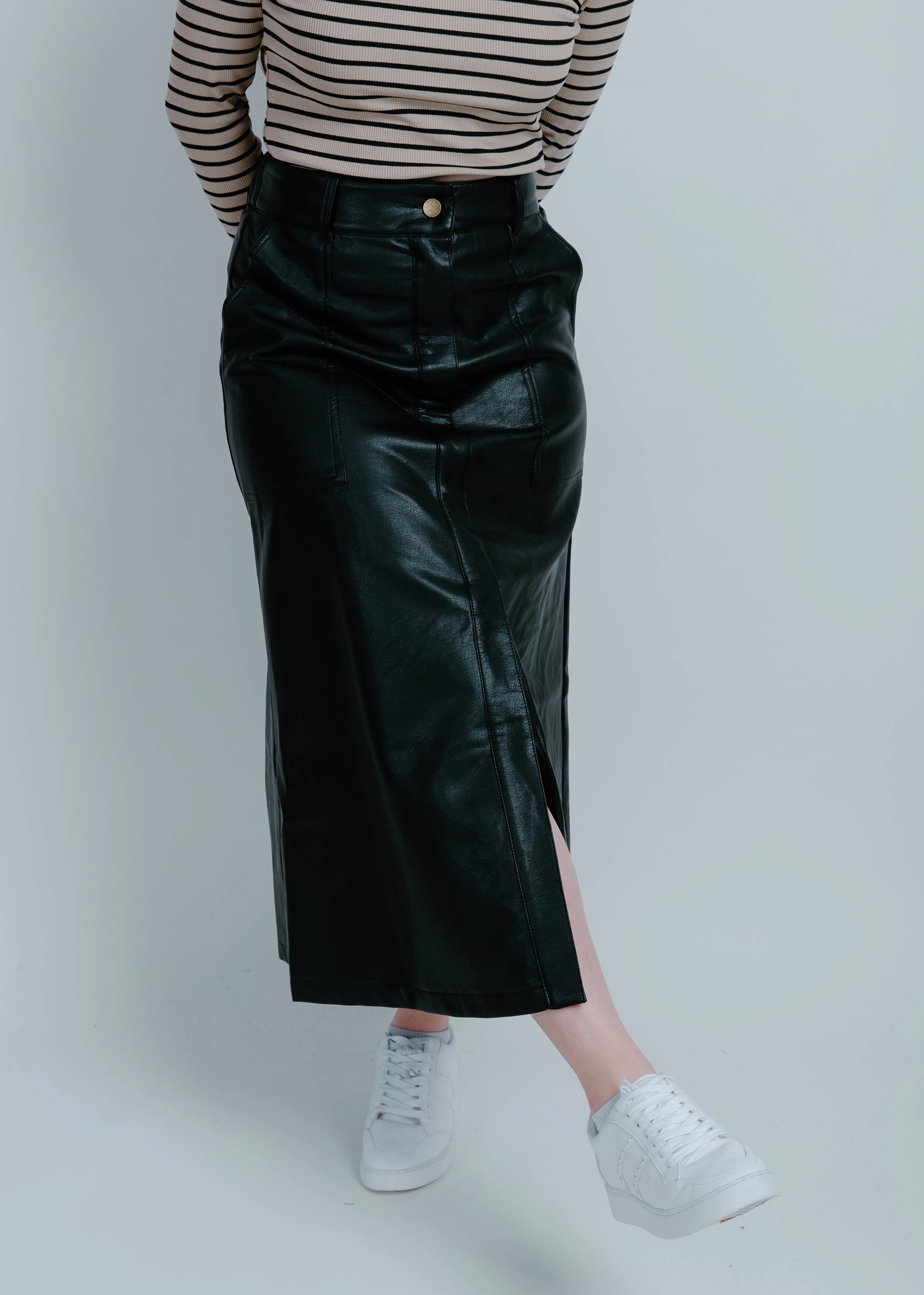 Lena Faux Leather Midi Skirt sold by Vinnie Louise product image thumbnail 3