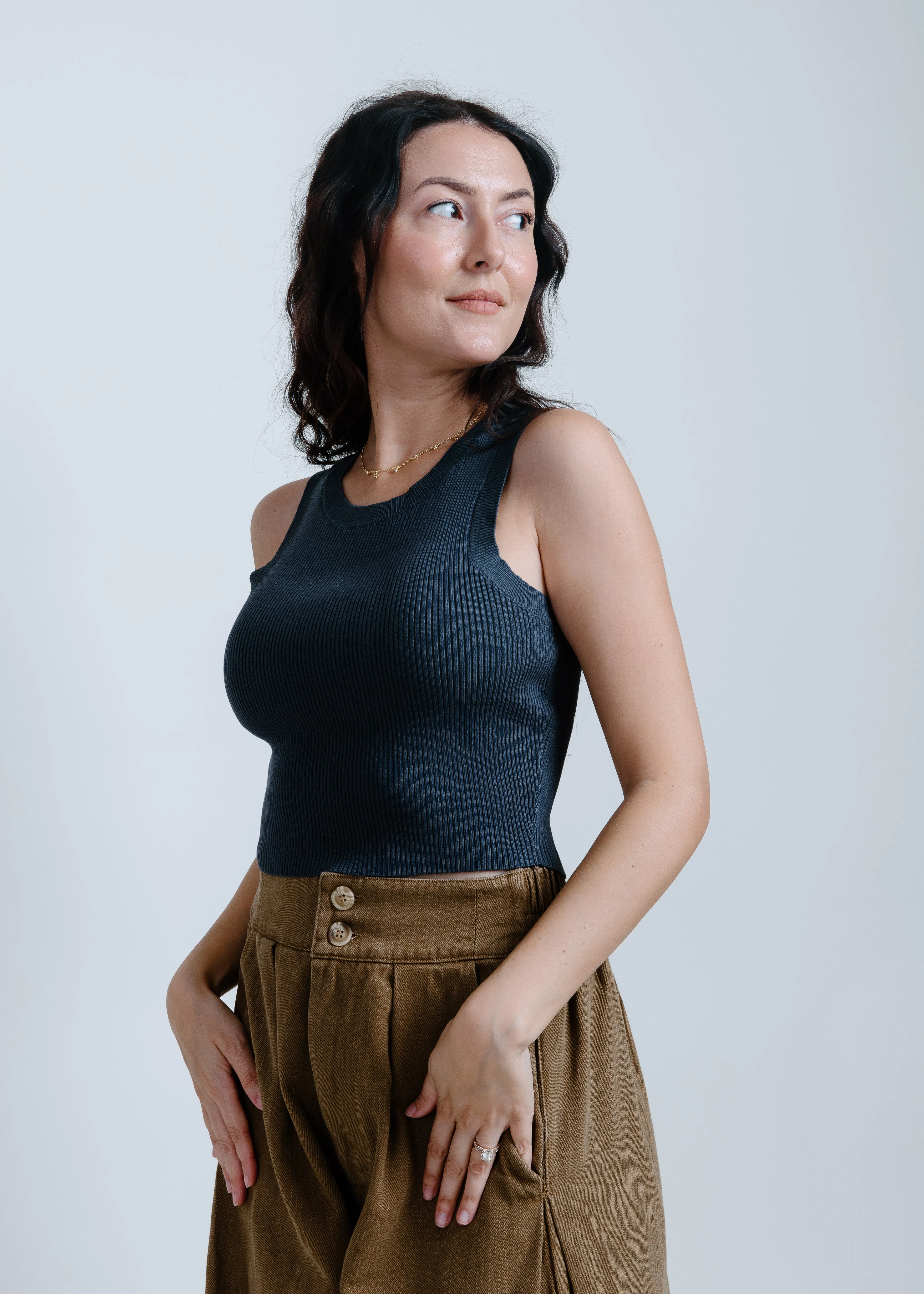 Hailey Ribbed Tank - Charcoal sold by Vinnie Louise product image thumbnail 5