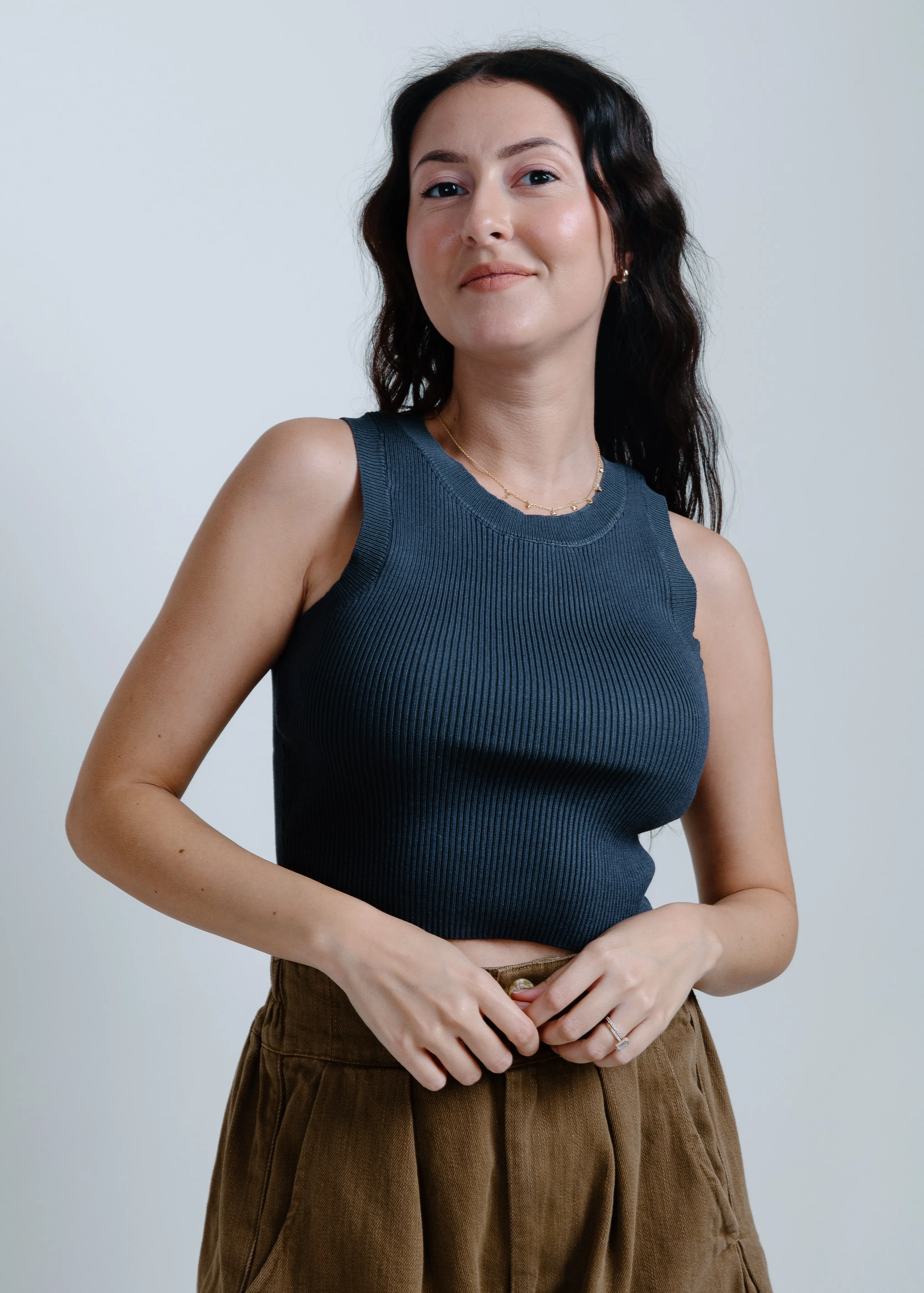 Hailey Ribbed Tank - Charcoal sold by Vinnie Louise
