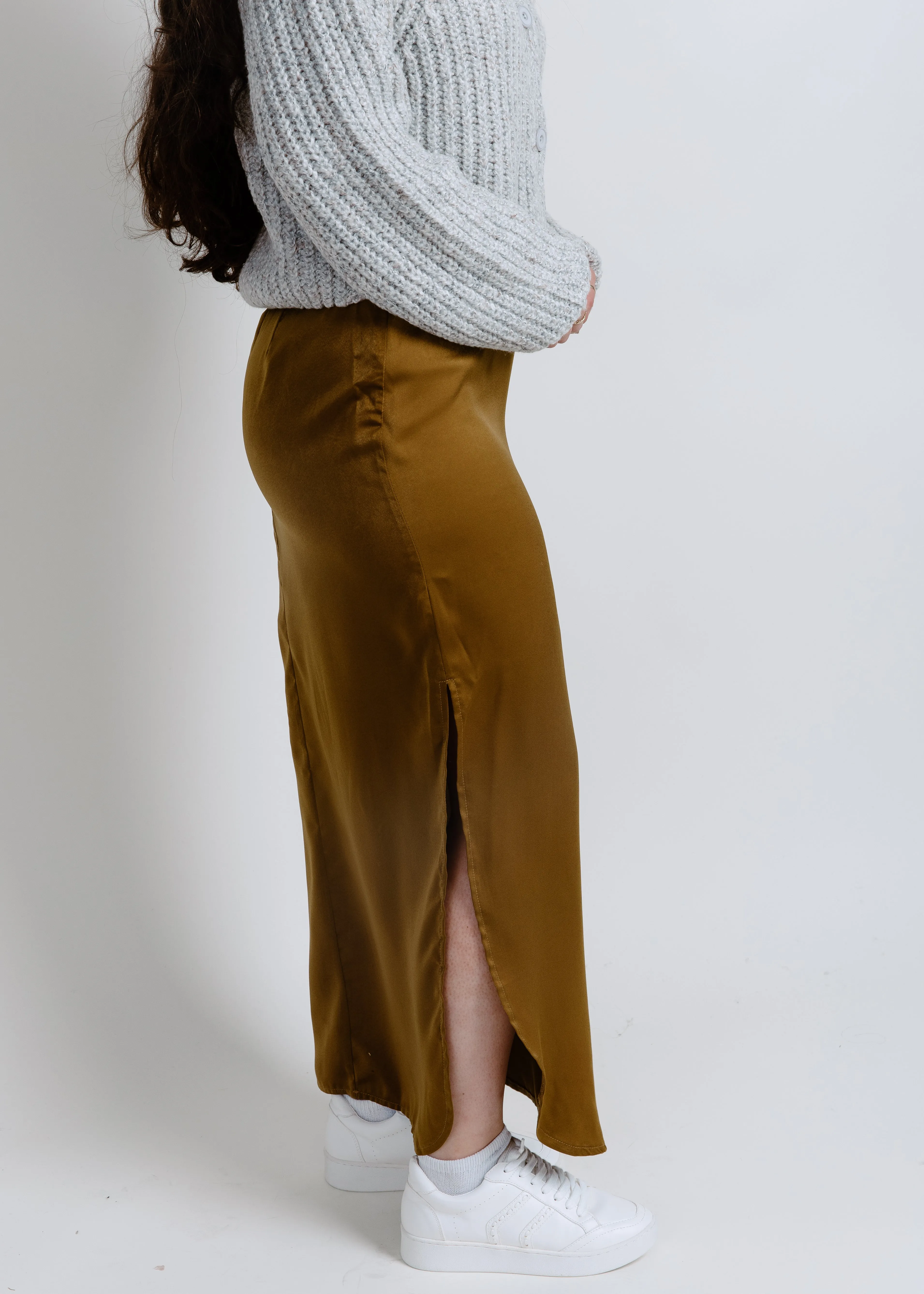 Kaity Satin Side Slit Midi Skirt sold by Vinnie Louise product image thumbnail 2