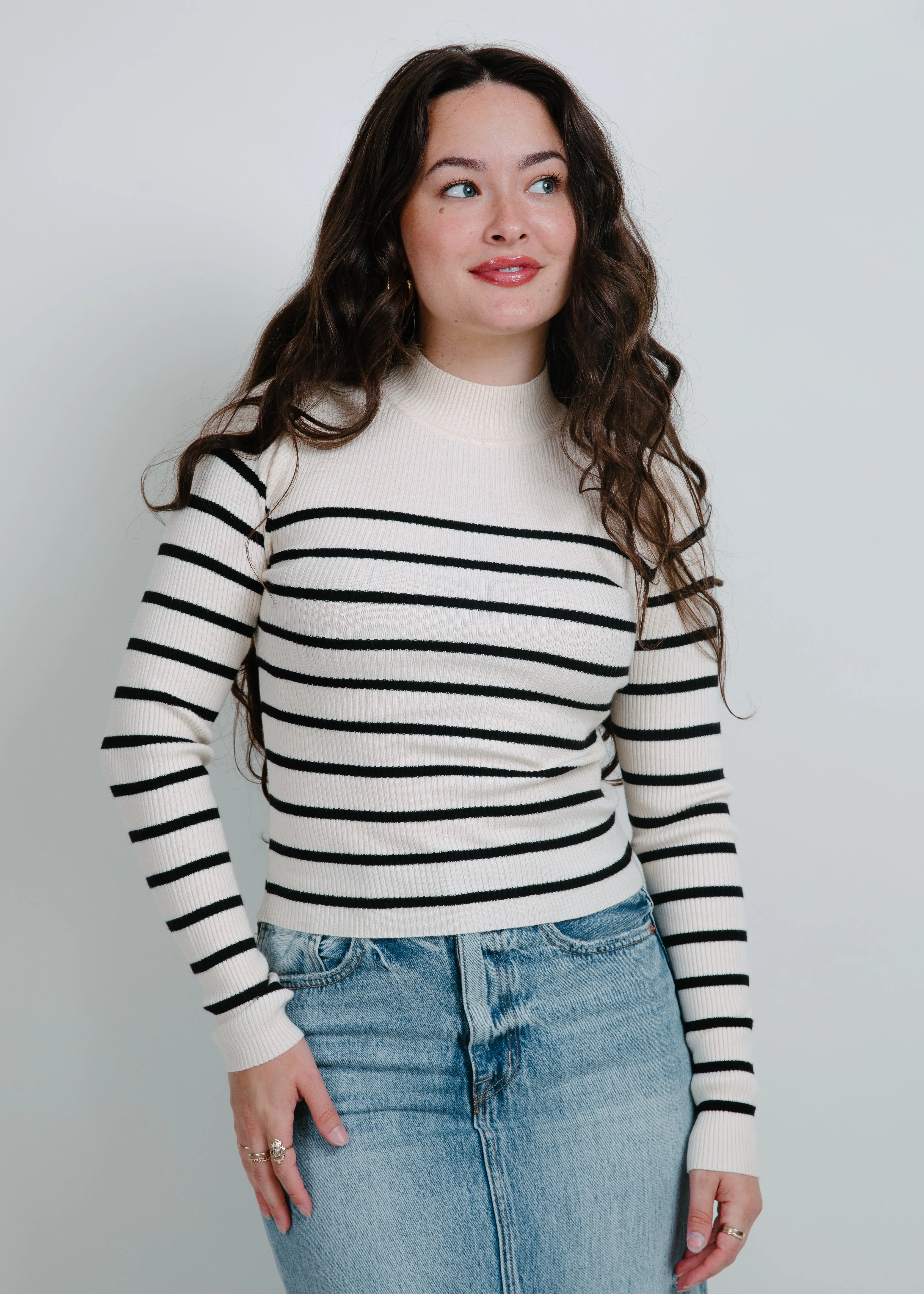 Carrie Mock Neck Striped Top - Ivory sold by Vinnie Louise product image thumbnail 5