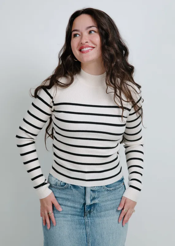 Carrie Mock Neck Striped Top - Ivory sold by Vinnie Louise