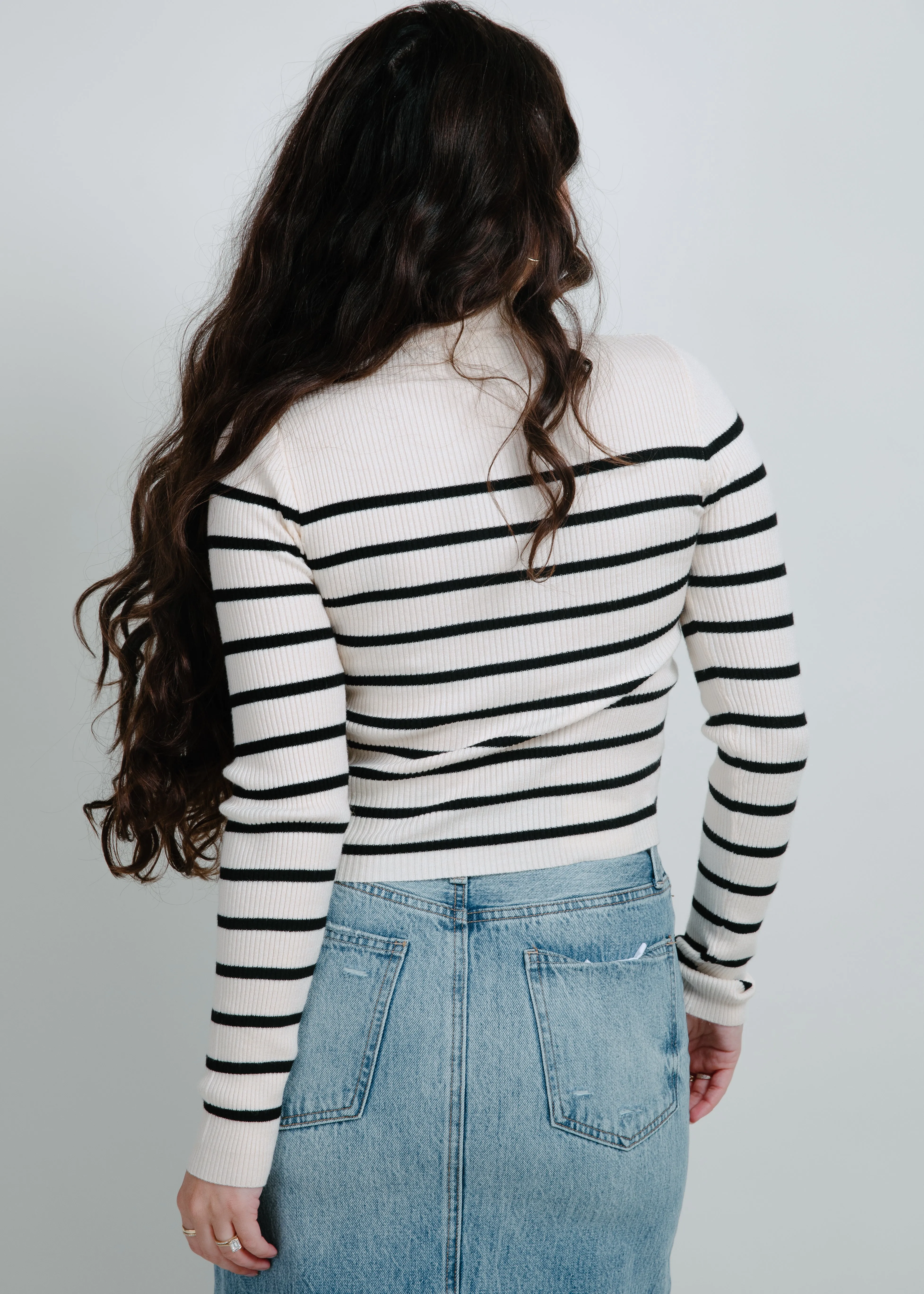 Carrie Mock Neck Striped Top - Ivory sold by Vinnie Louise product image thumbnail 3
