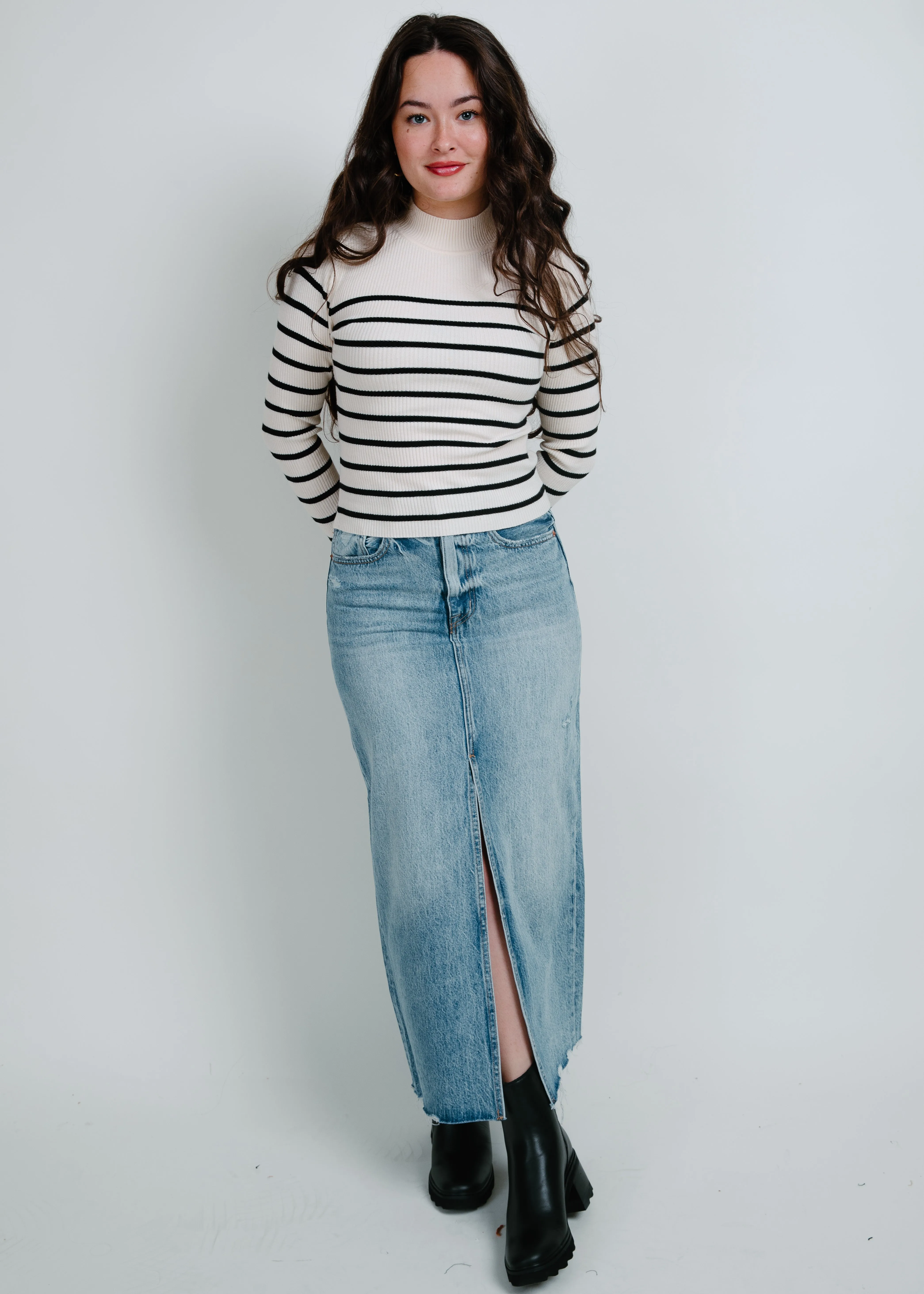 Carrie Mock Neck Striped Top - Ivory sold by Vinnie Louise product image thumbnail 4