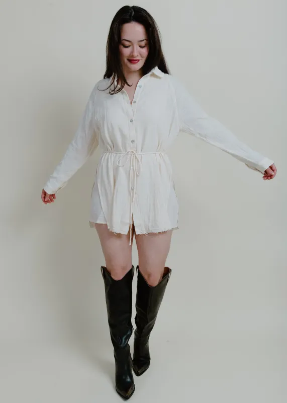 Coastal Cowgirl Shirt Romper - Cream sold by Vinnie Louise