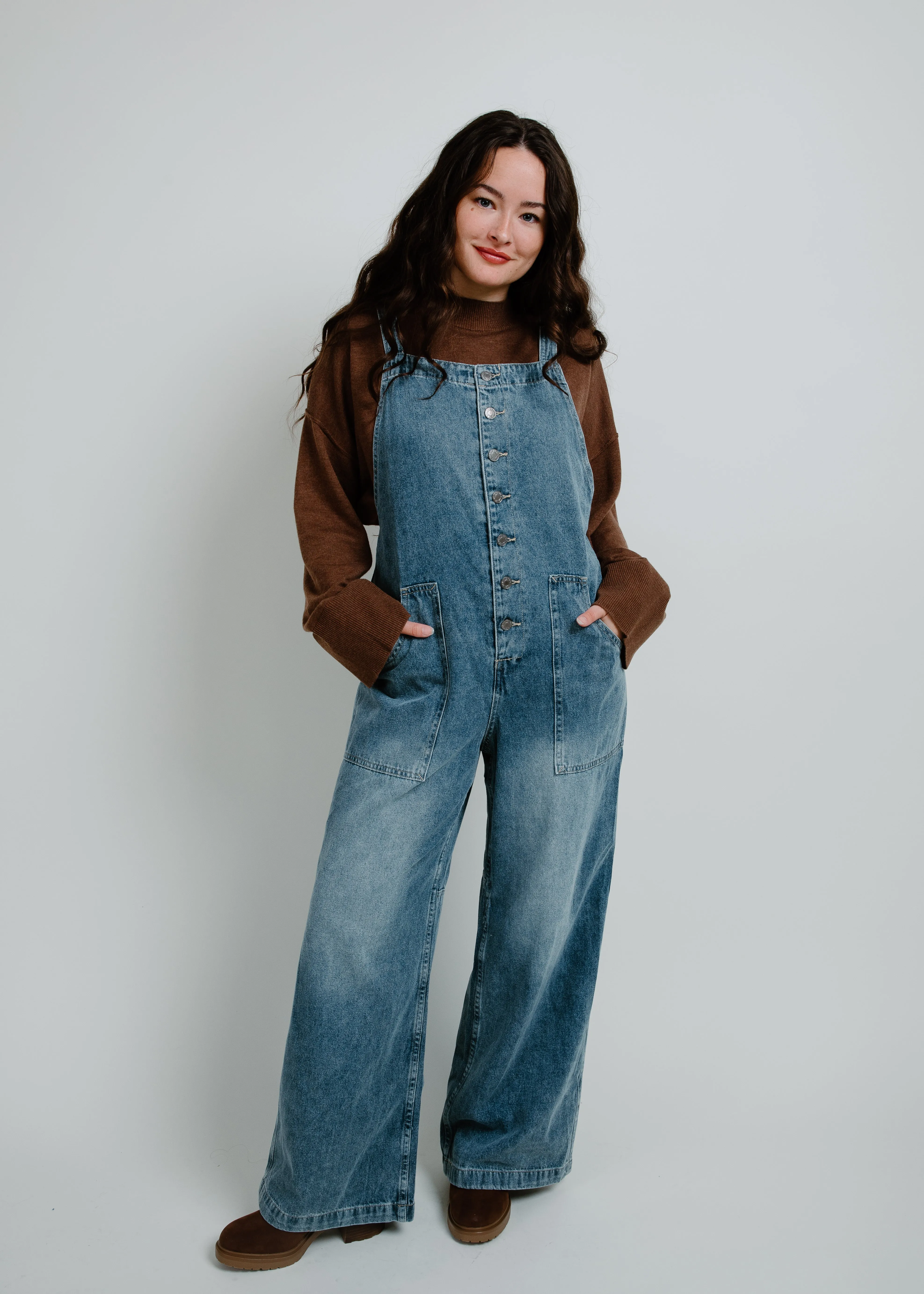 Monica Wide Leg Denim Overalls sold by Vinnie Louise