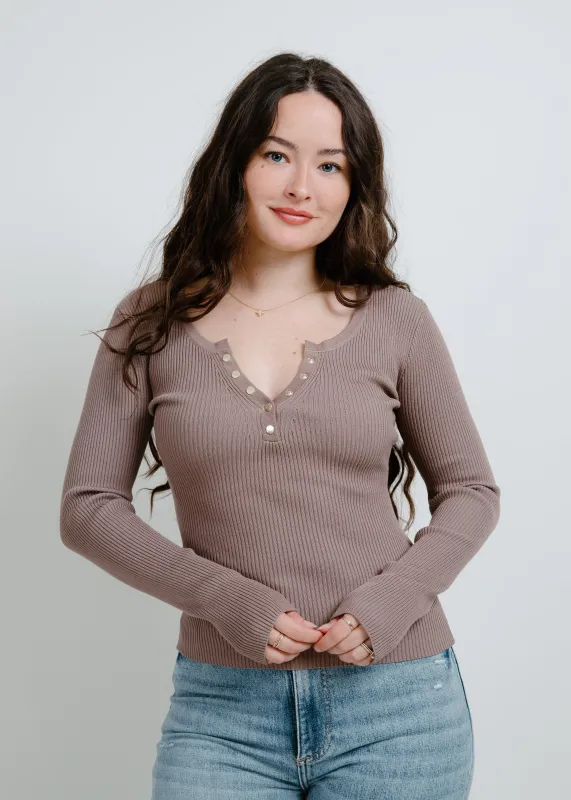 Mia Henley Knit Sweater Top - Mocha sold by Vinnie Louise