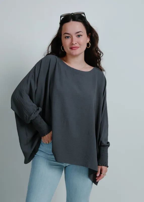 Carlie Boat Neck Oversize Top - Charcoal sold by Vinnie Louise