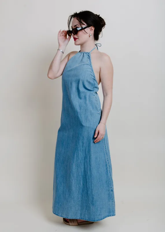 Maryline Washed Denim Maxi Dress sold by Vinnie Louise