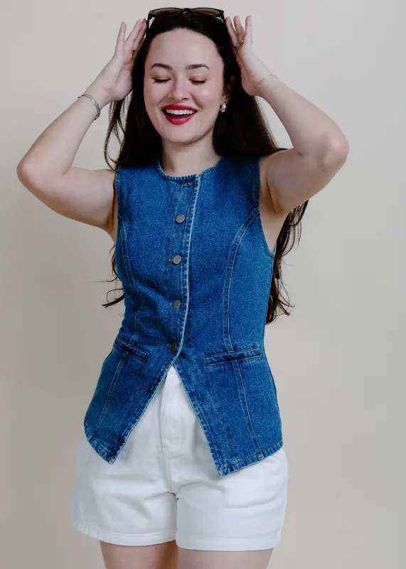 Lizzy Button Front Denim Top - Denim sold by Vinnie Louise