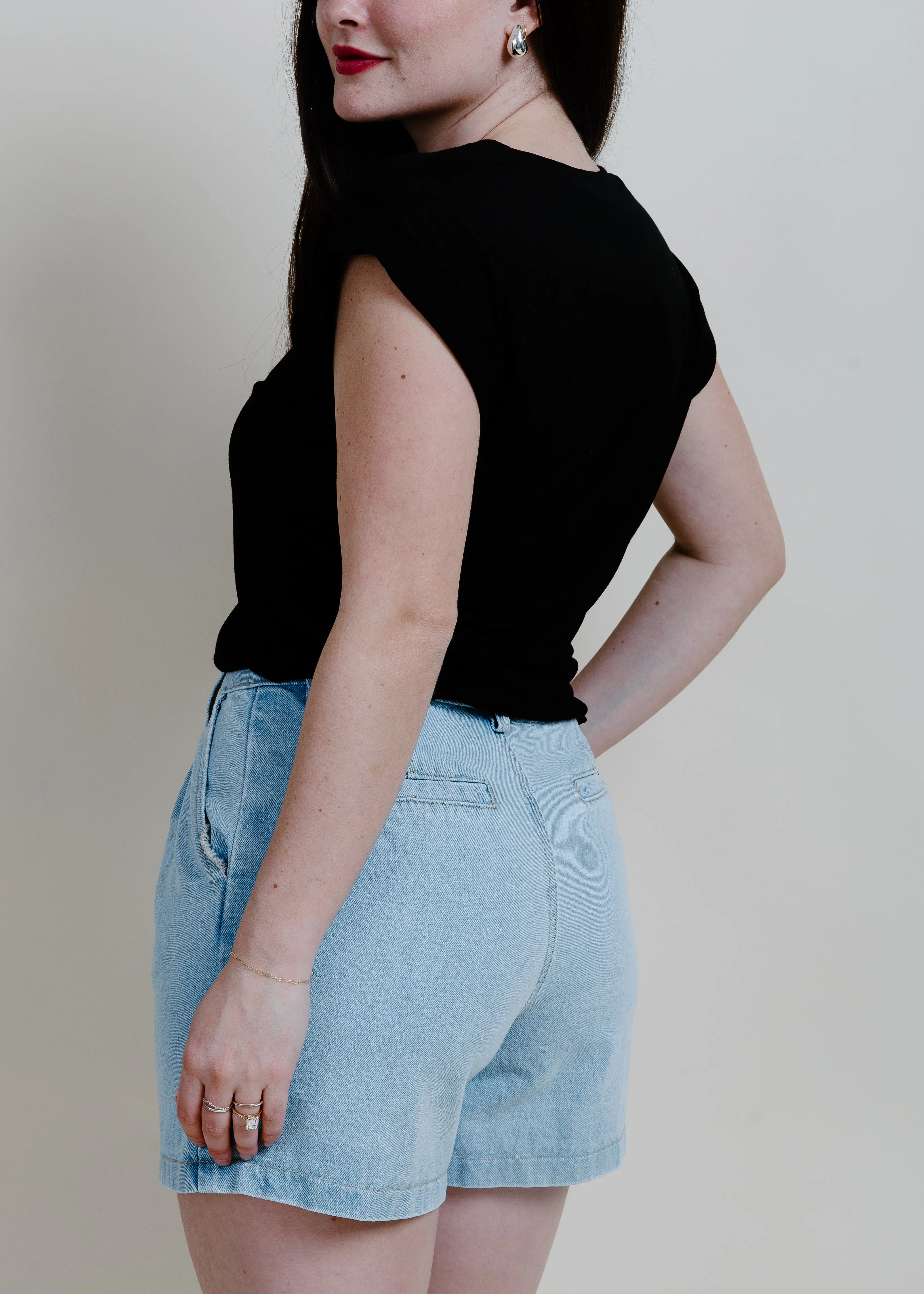 Evening Stroll Pleated Denim Shorts - Blue sold by Vinnie Louise product image thumbnail 4