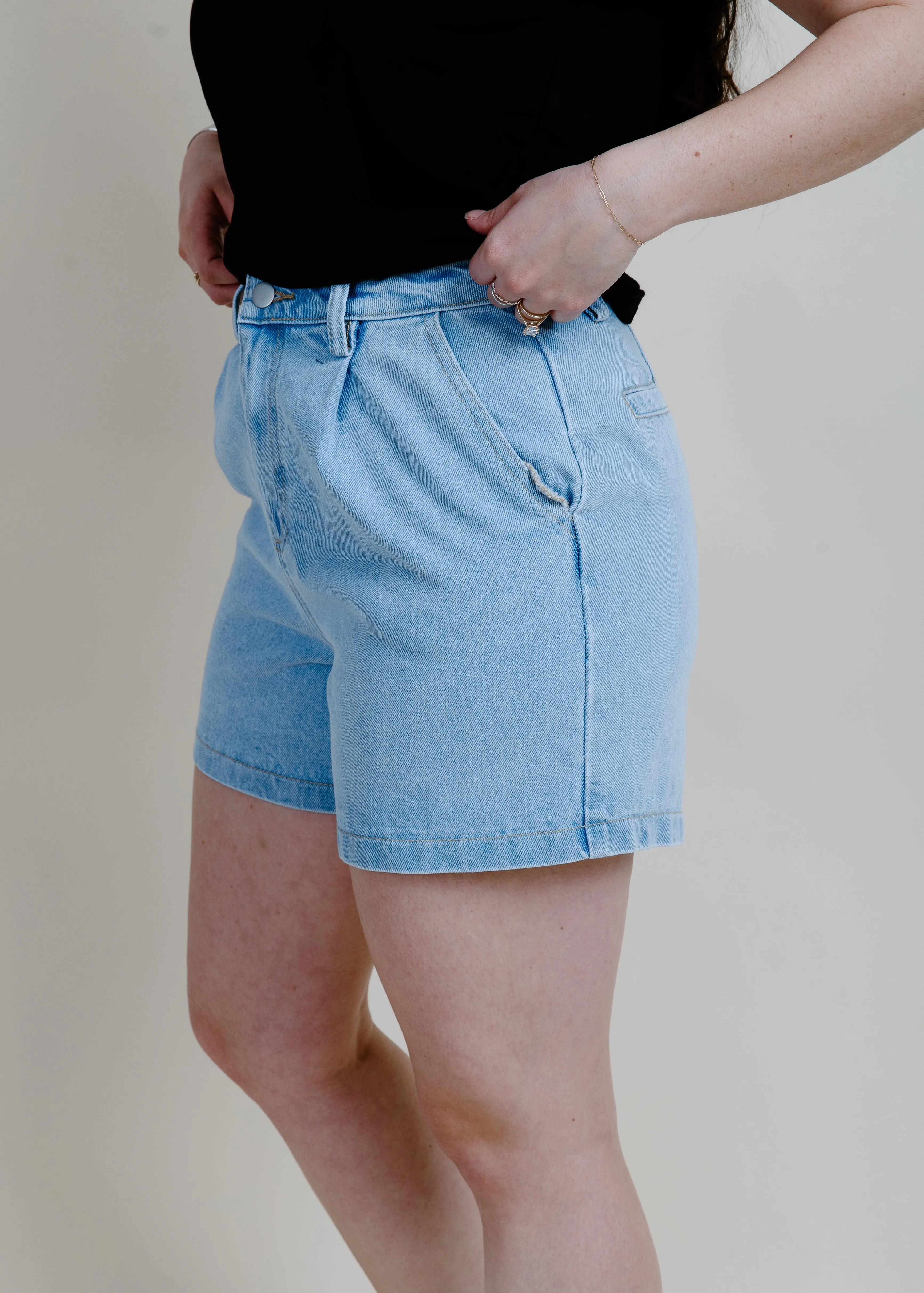 Evening Stroll Pleated Denim Shorts - Blue sold by Vinnie Louise product image thumbnail 2