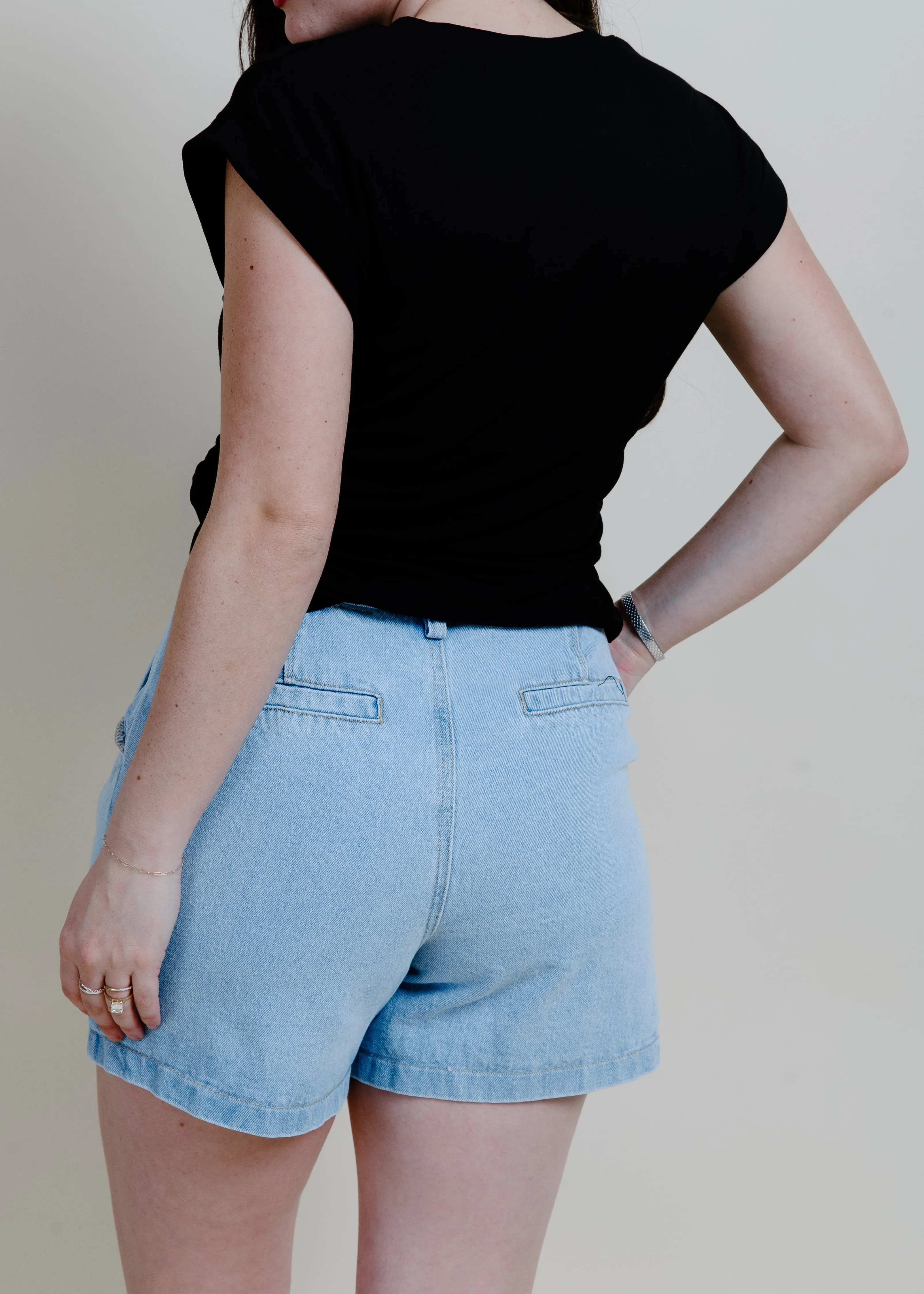 Evening Stroll Pleated Denim Shorts - Blue sold by Vinnie Louise product image thumbnail 3