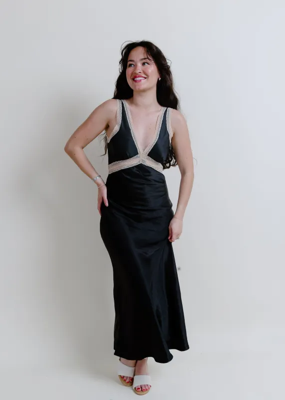 Charleston Satin Maxi Dress - Black sold by Vinnie Louise
