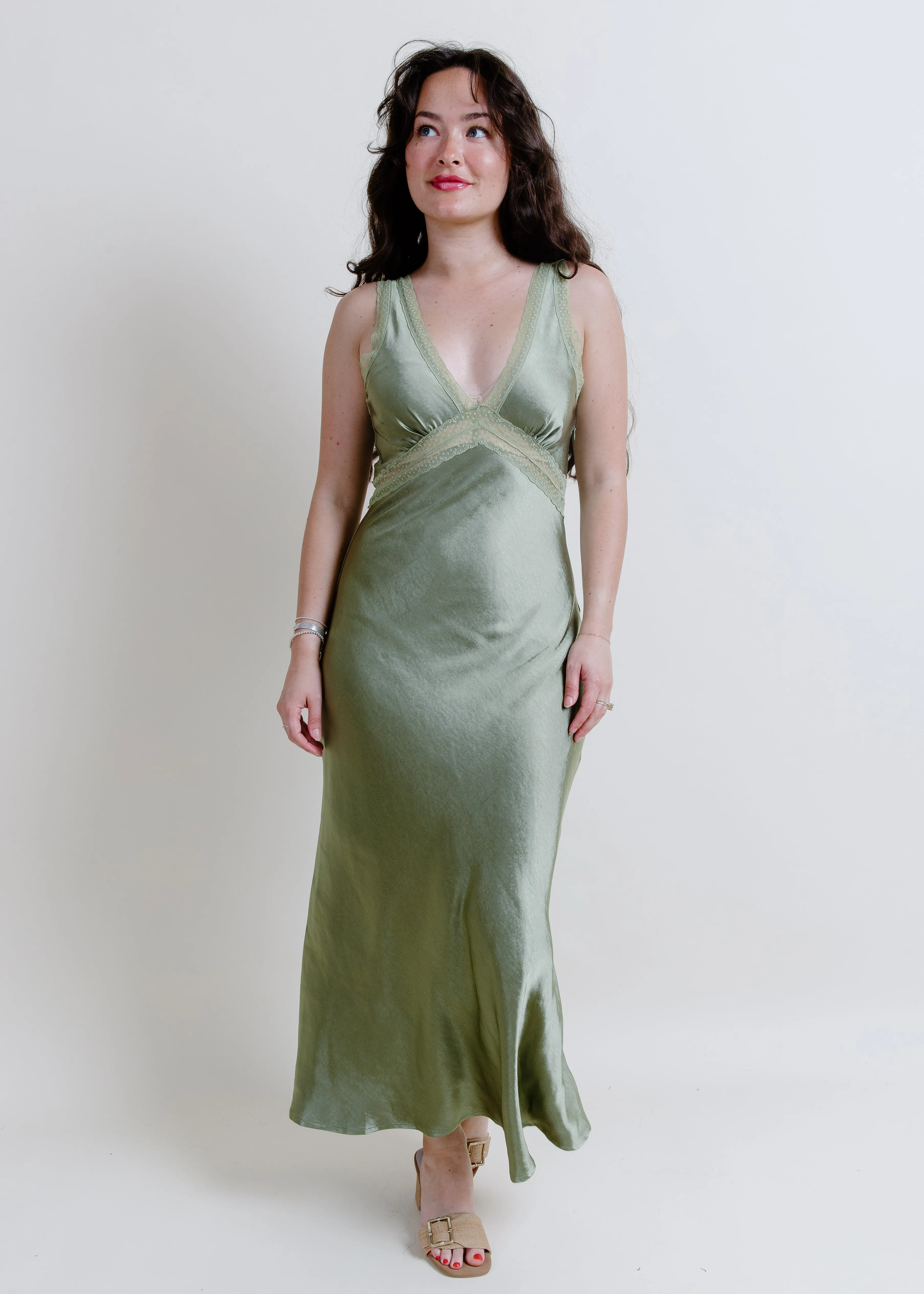 Charleston Satin Maxi Dress - Olive sold by Vinnie Louise product image thumbnail 3