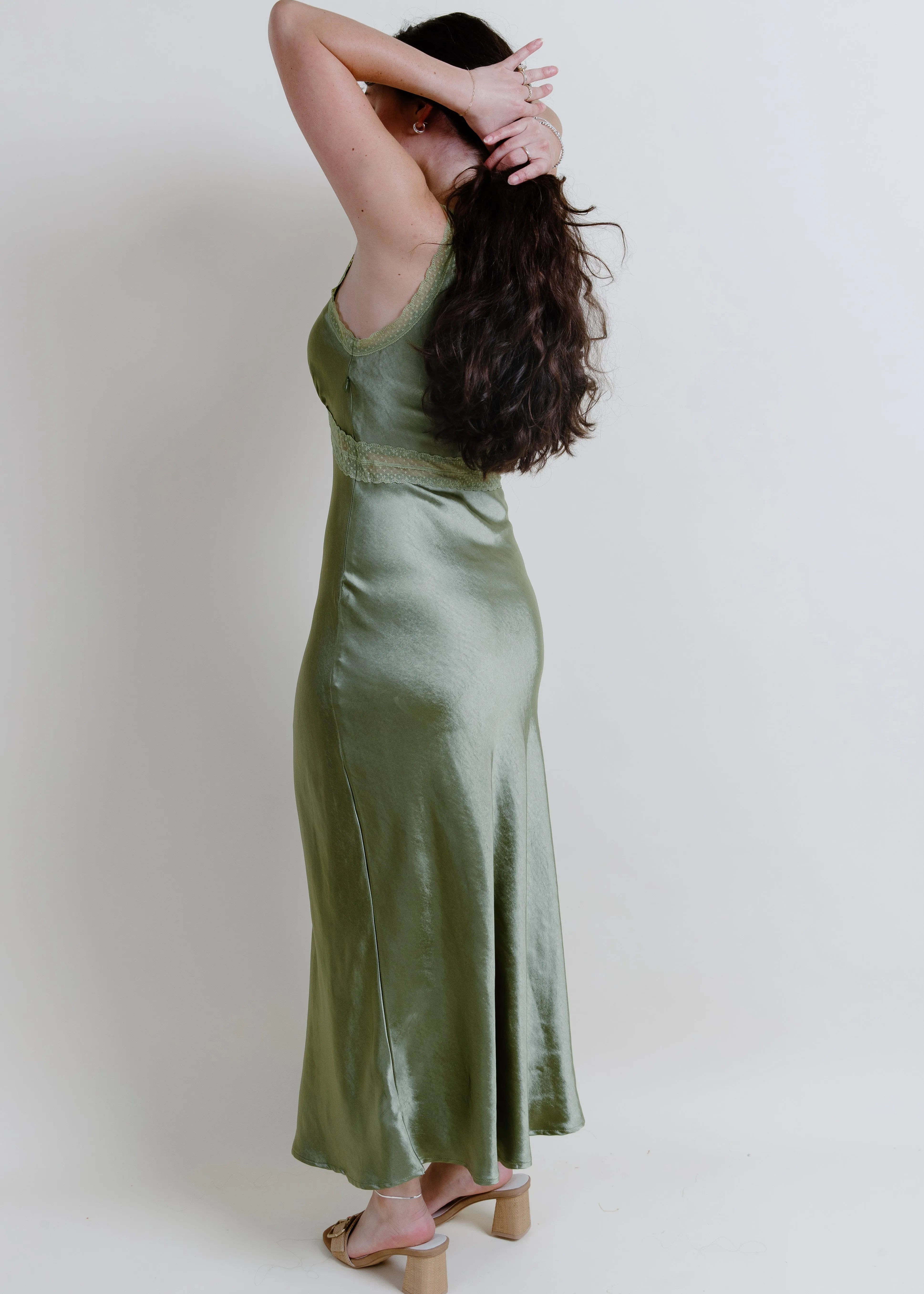 Charleston Satin Maxi Dress - Olive sold by Vinnie Louise product image thumbnail 5