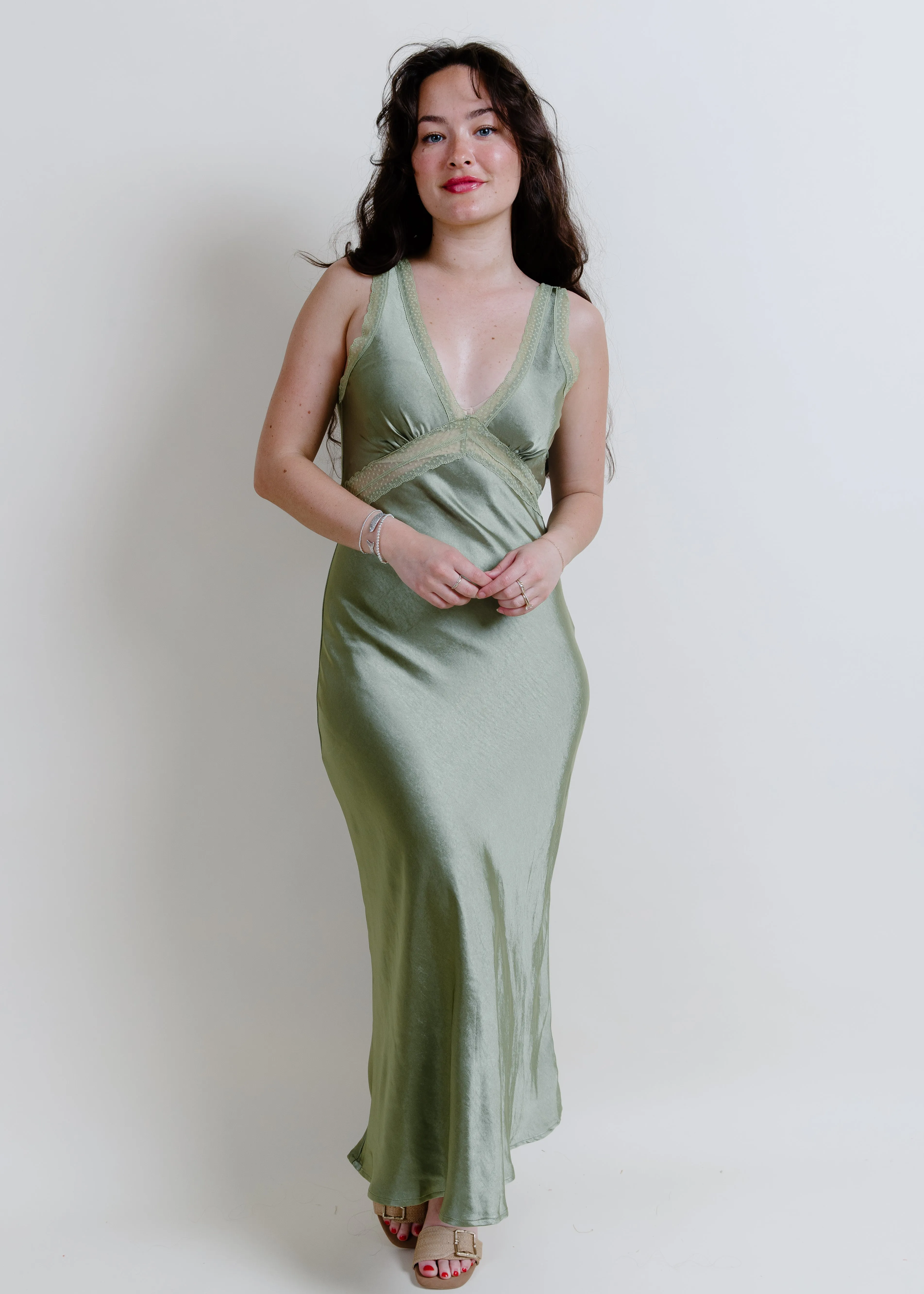 Charleston Satin Maxi Dress - Olive sold by Vinnie Louise product image thumbnail 2