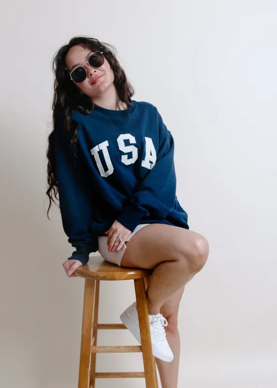 USA French Terry Crewneck - Navy sold by Vinnie Louise