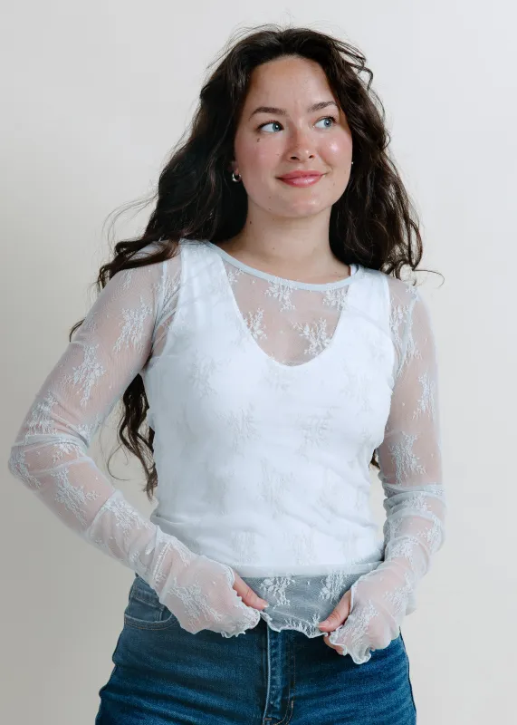 Lucy Lace Scoop Neck Top - Dolphin Grey sold by Vinnie Louise