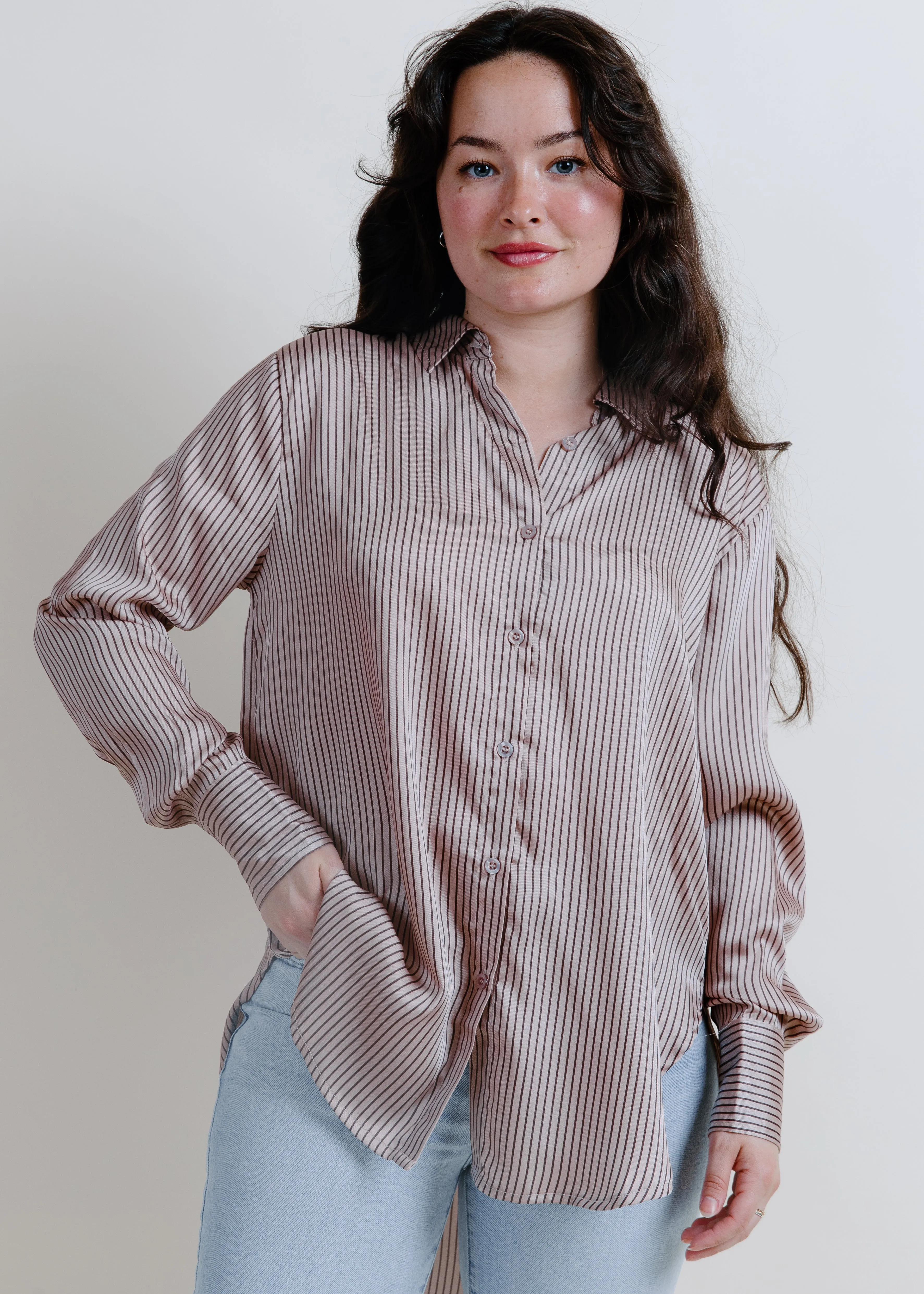 Brixley Pinstripe Button Up - Mauve sold by Vinnie Louise