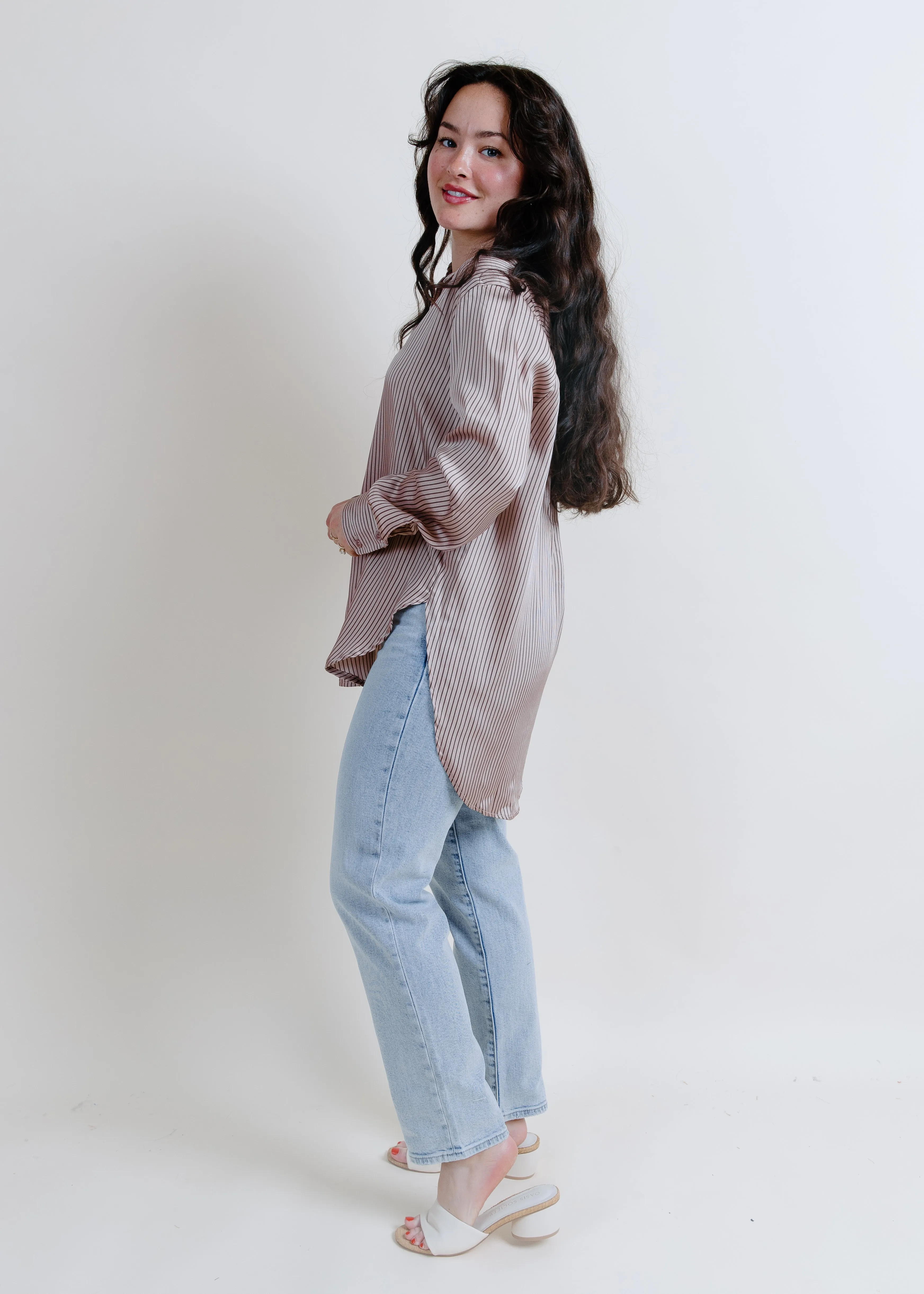 Brixley Pinstripe Button Up - Mauve sold by Vinnie Louise product image thumbnail 3