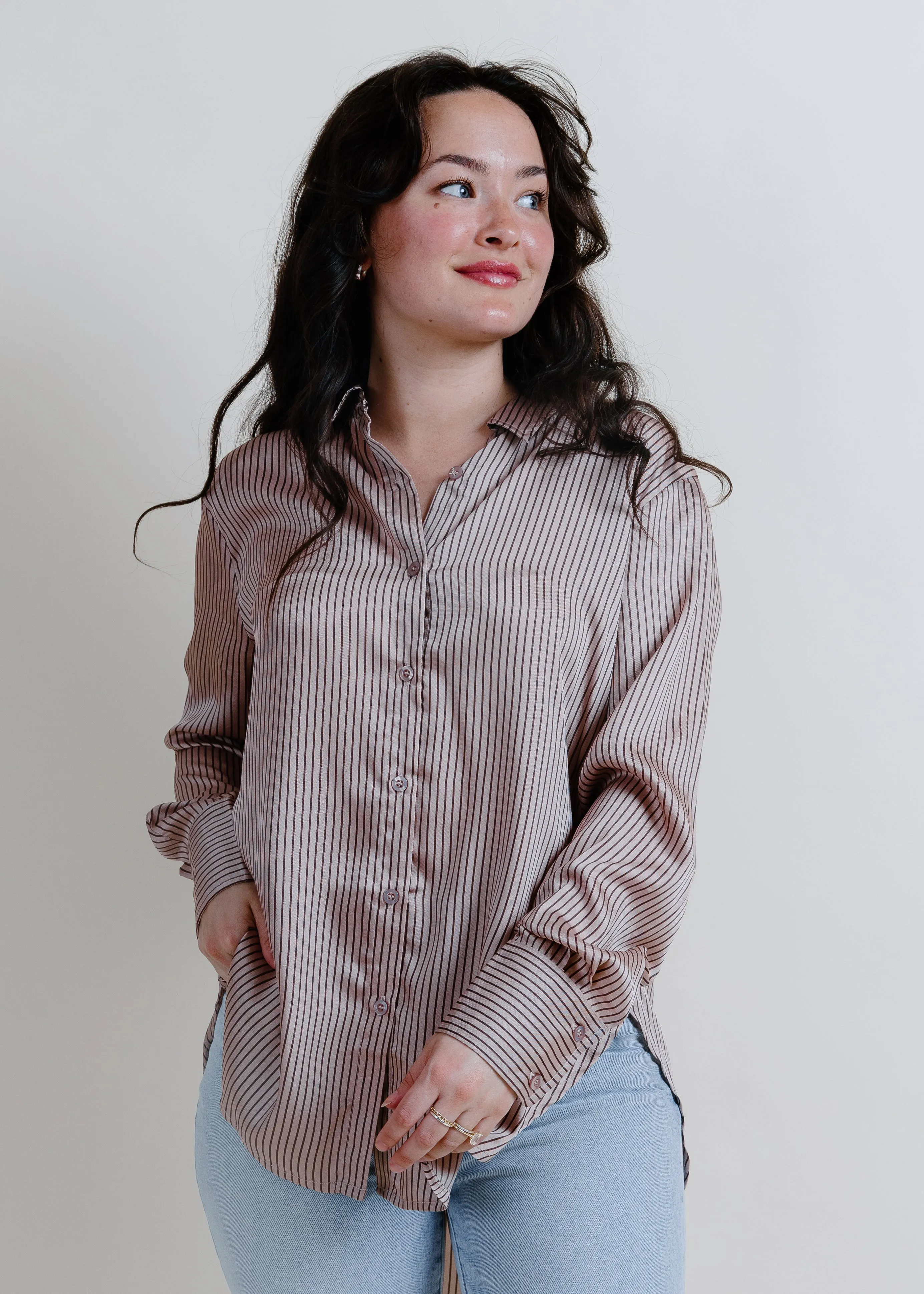 Brixley Pinstripe Button Up - Mauve sold by Vinnie Louise product image thumbnail 2