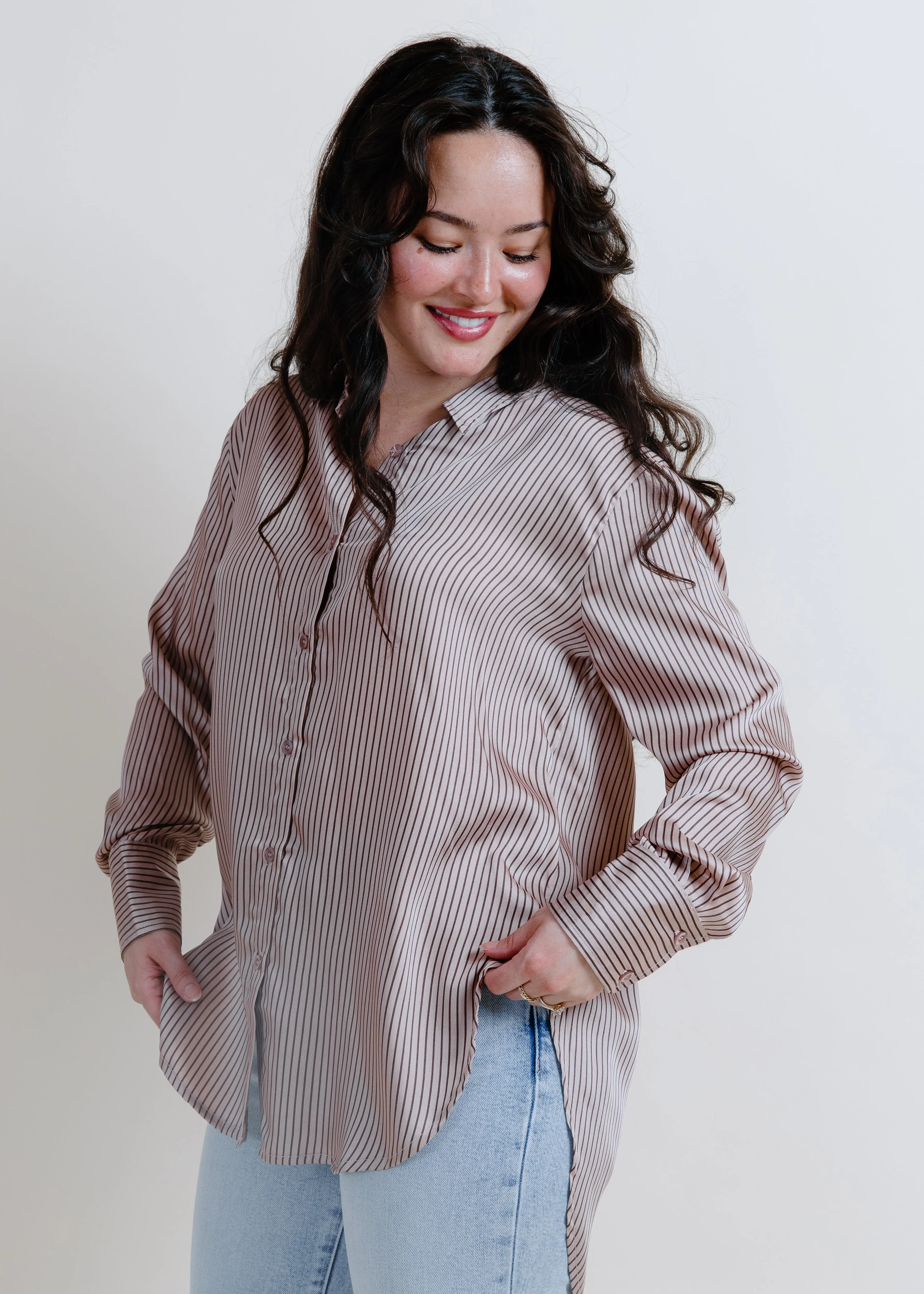 Brixley Pinstripe Button Up - Mauve sold by Vinnie Louise product image thumbnail 4