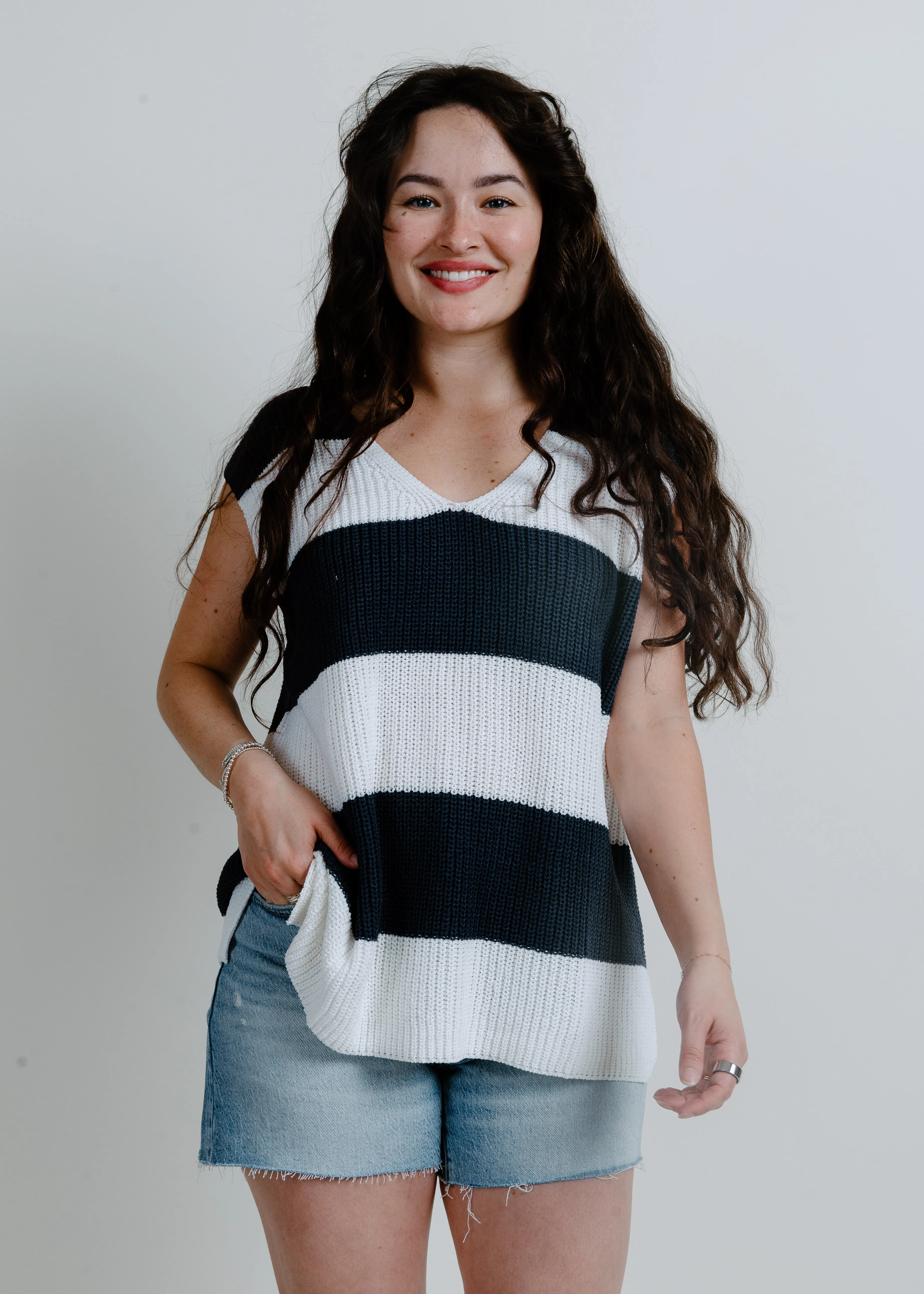 Maya Stripe Knit Tank - Navy sold by Vinnie Louise