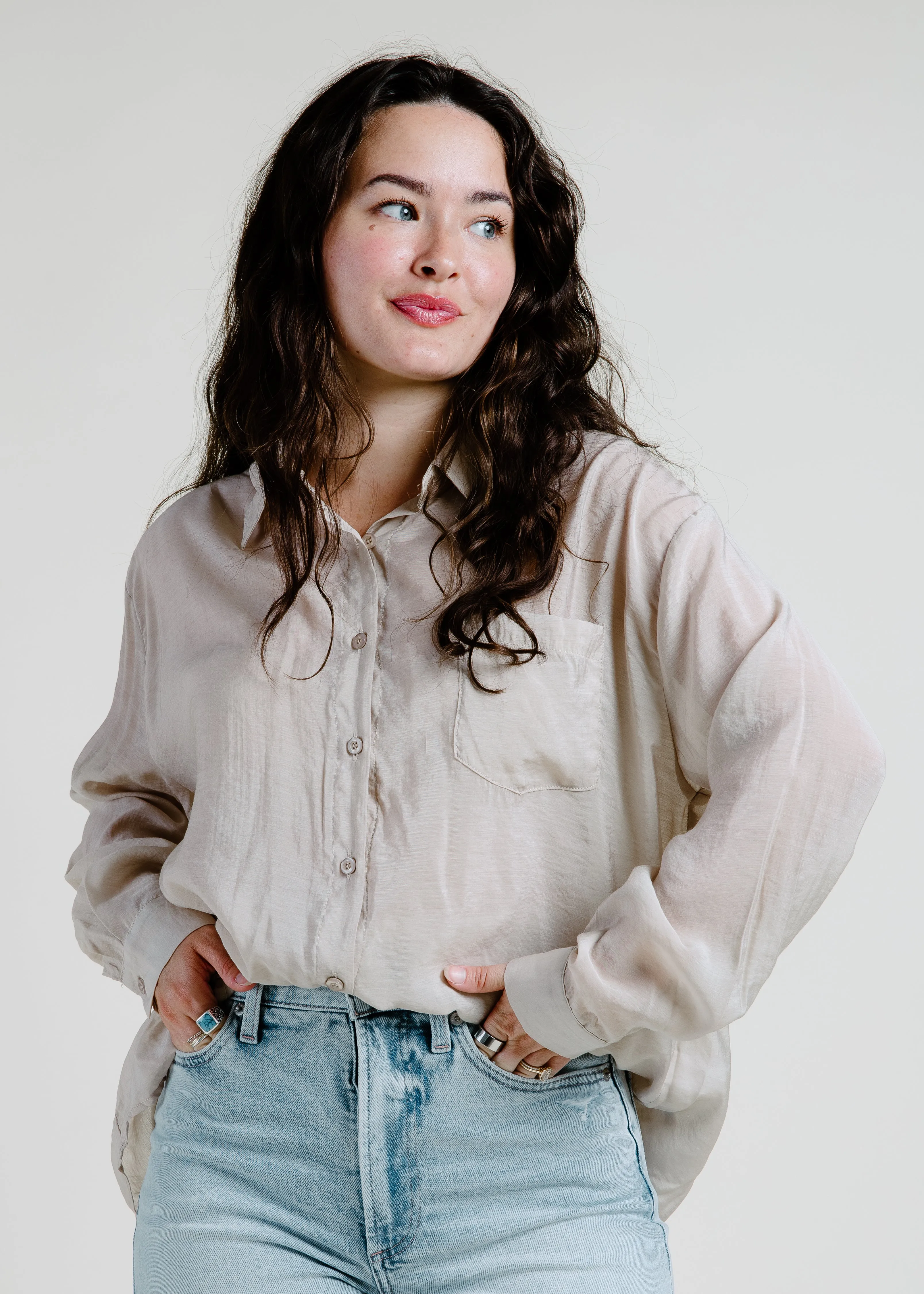 Harper Button Down - Taupe sold by Vinnie Louise