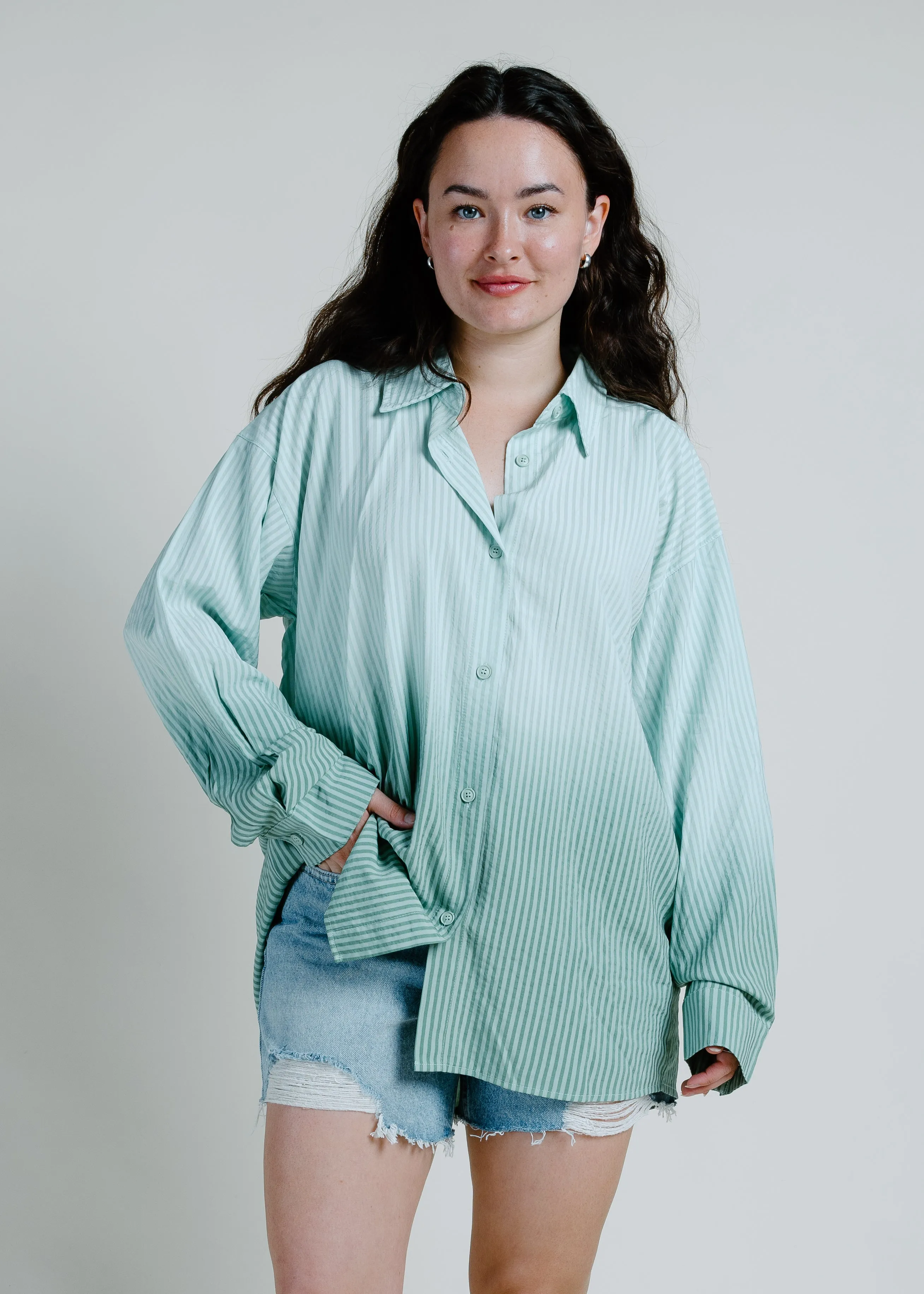 Kimber Striped Ombre Button Down - Green sold by Vinnie Louise