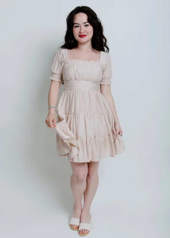 Jesse Square Neck Mini Dress - Light Khaki made by Blu Pepper