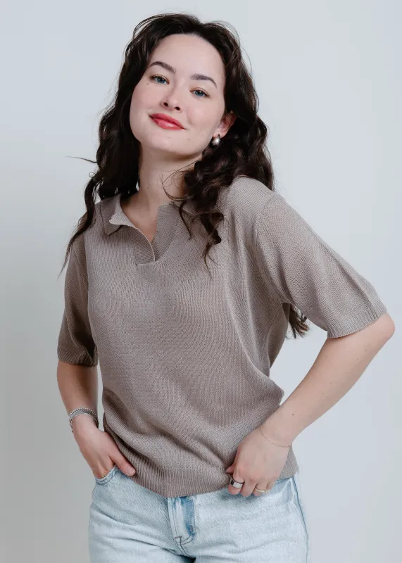 Loren Collared Knit Top - Stone sold by Vinnie Louise