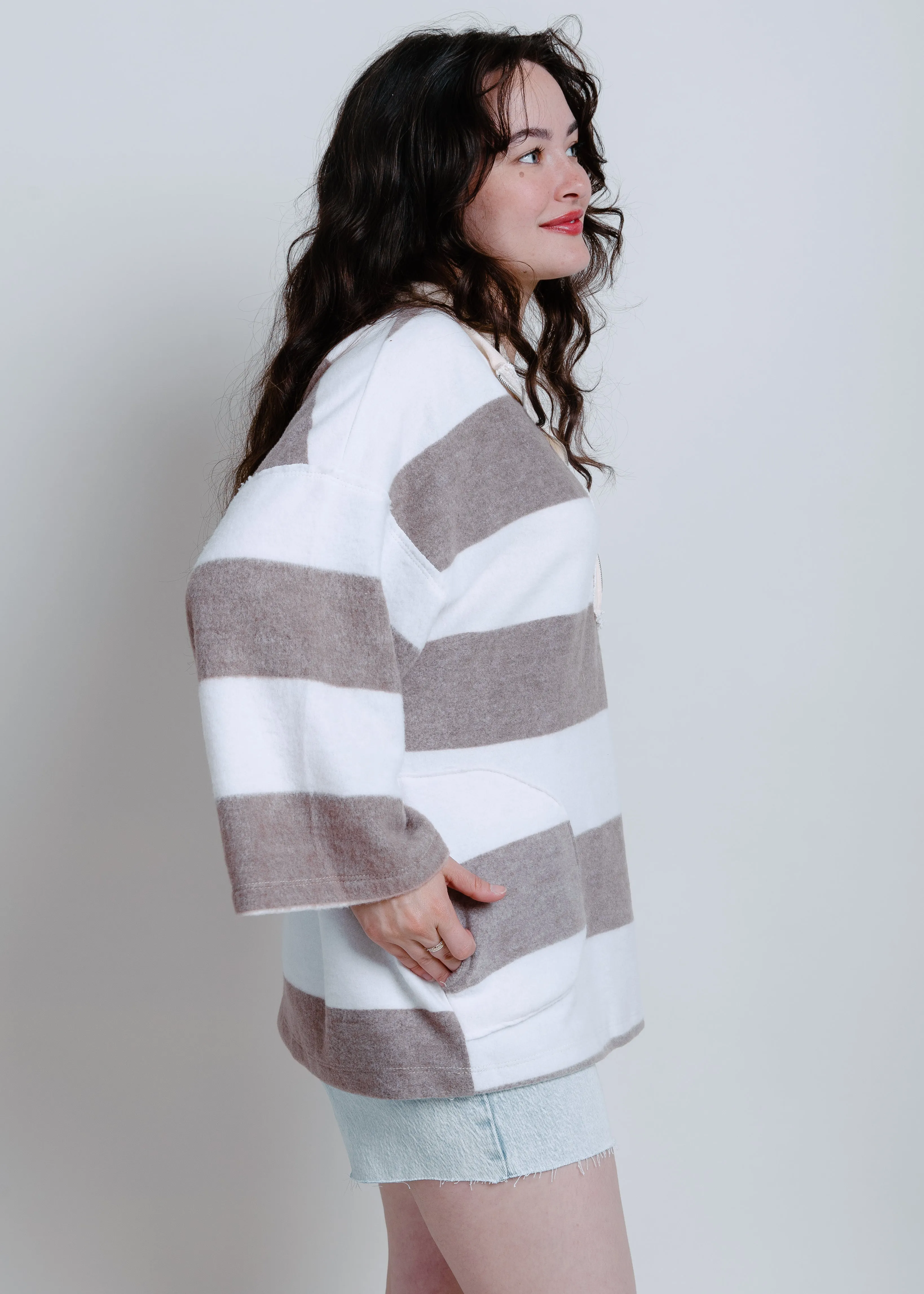 Rugby Striped Quarter Zip - Brown sold by Vinnie Louise product image thumbnail 3